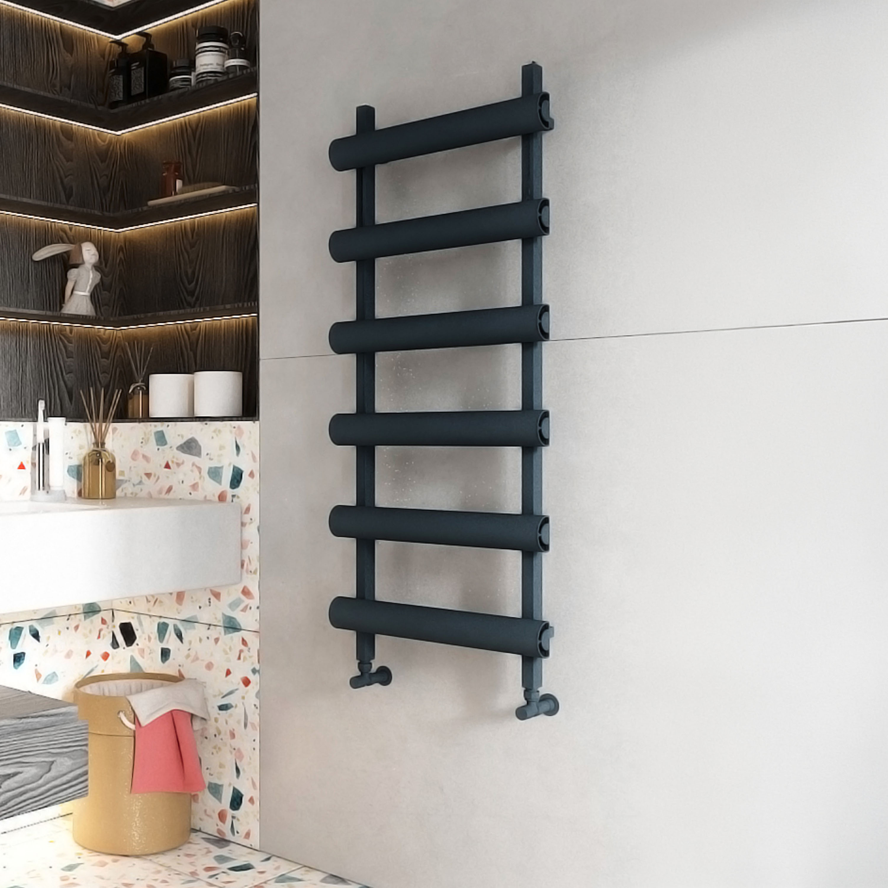 Carisa Moon Oval Panel Ladder Vertical Aluminium Heated Towel Rail