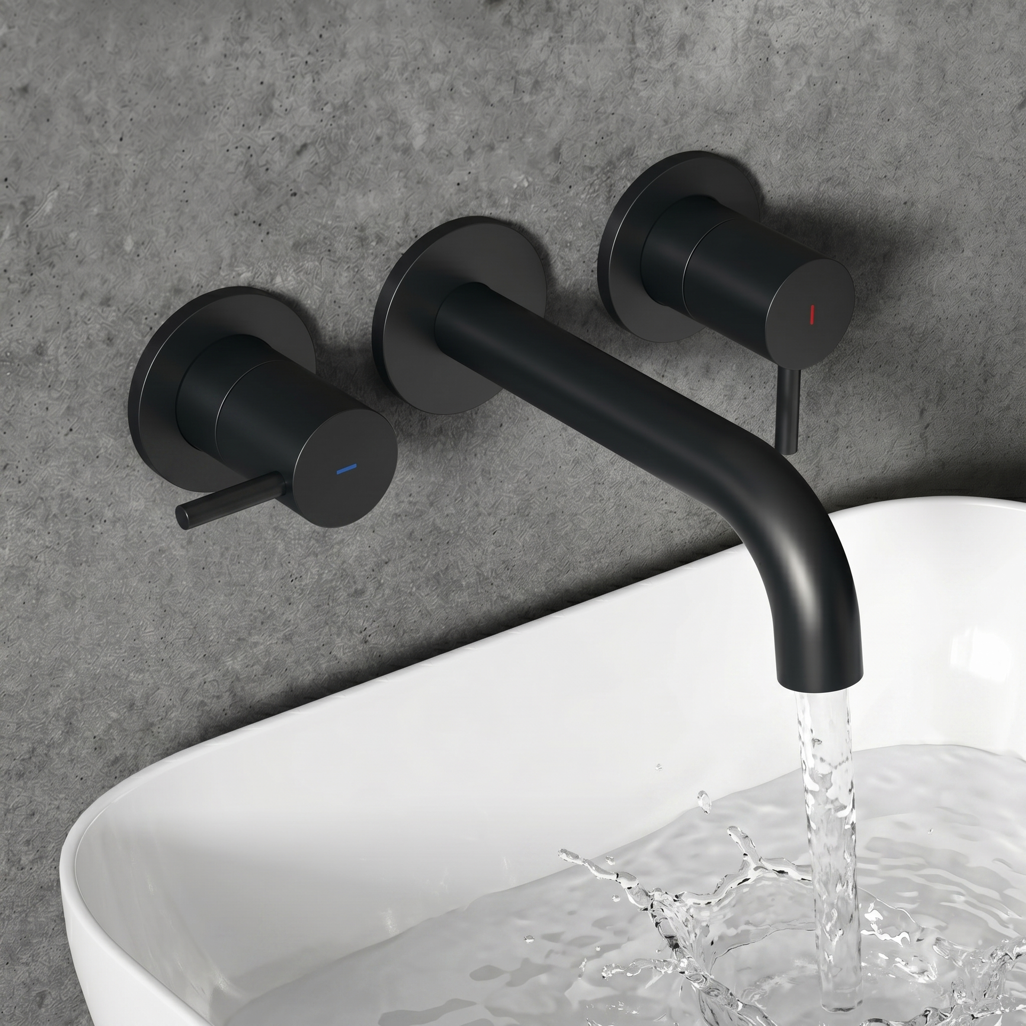 Harbour Clarity Matt Black 3 Hole Wall Mounted Basin Tap with Easy Plumb Installation Kit