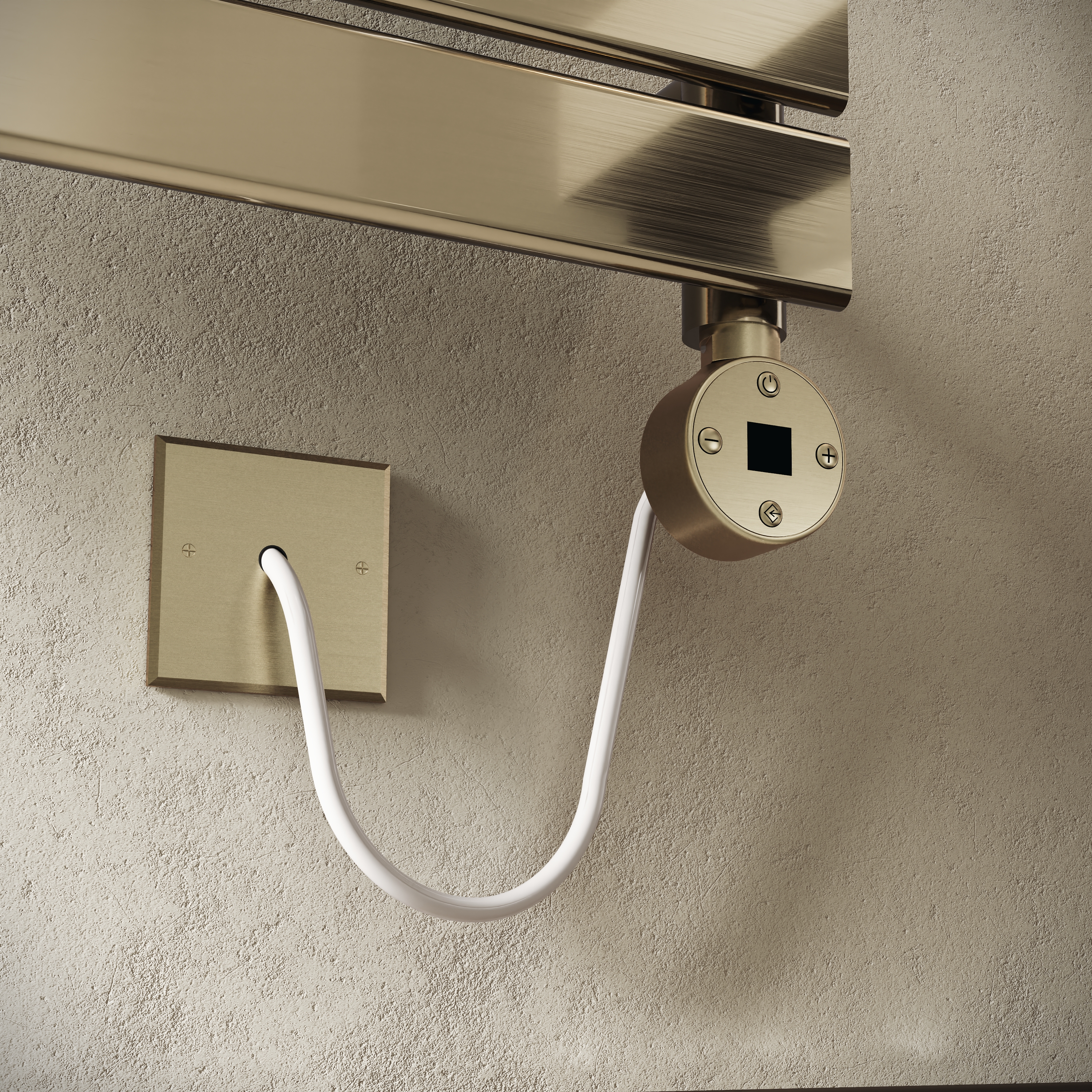 Toasty Hush Brushed Brass Electric Flat Panel Heated Towel Rail with Heating Element