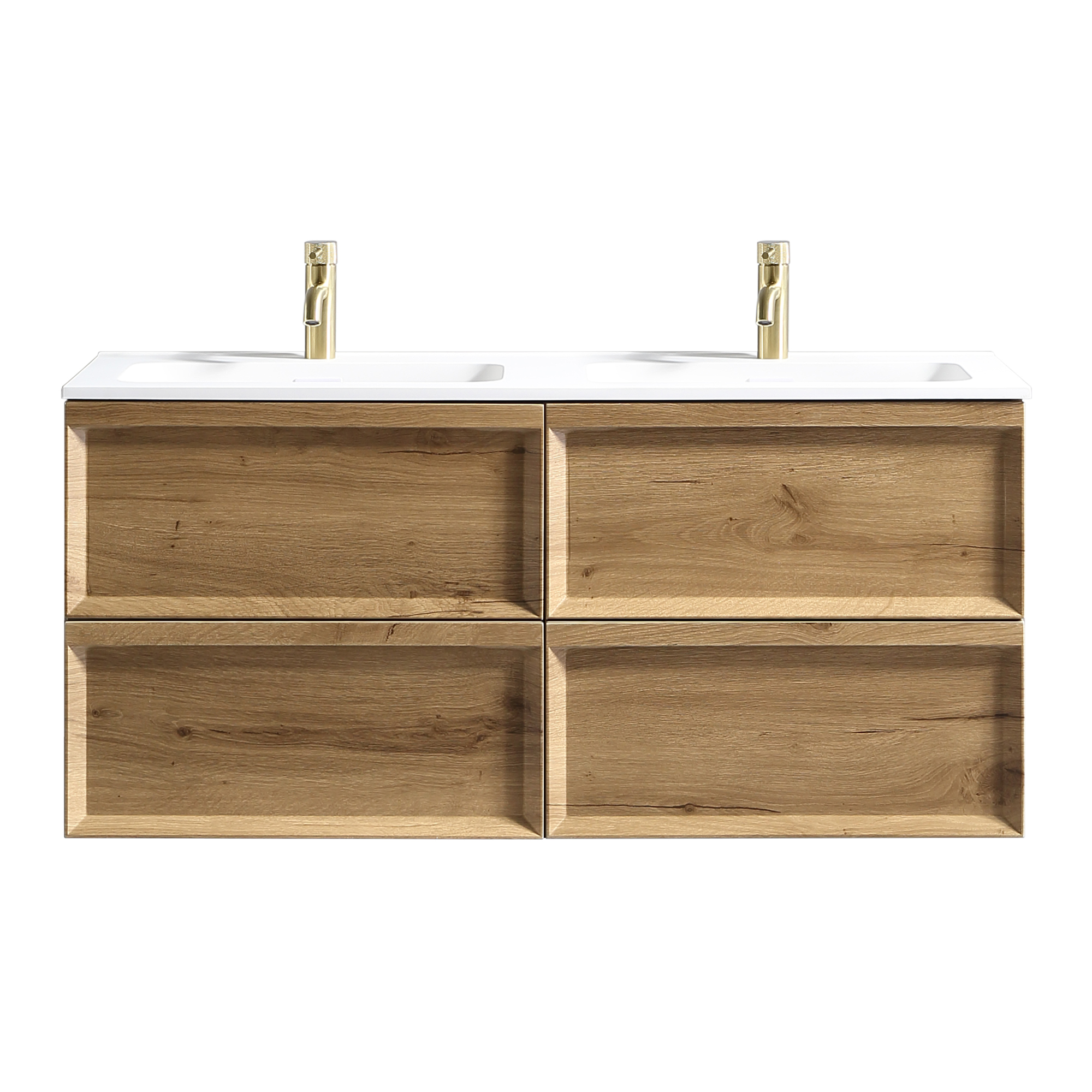 Aura 1200mm Wall Mounted Natural Oak Vanity Unit & Matt White Double Basin