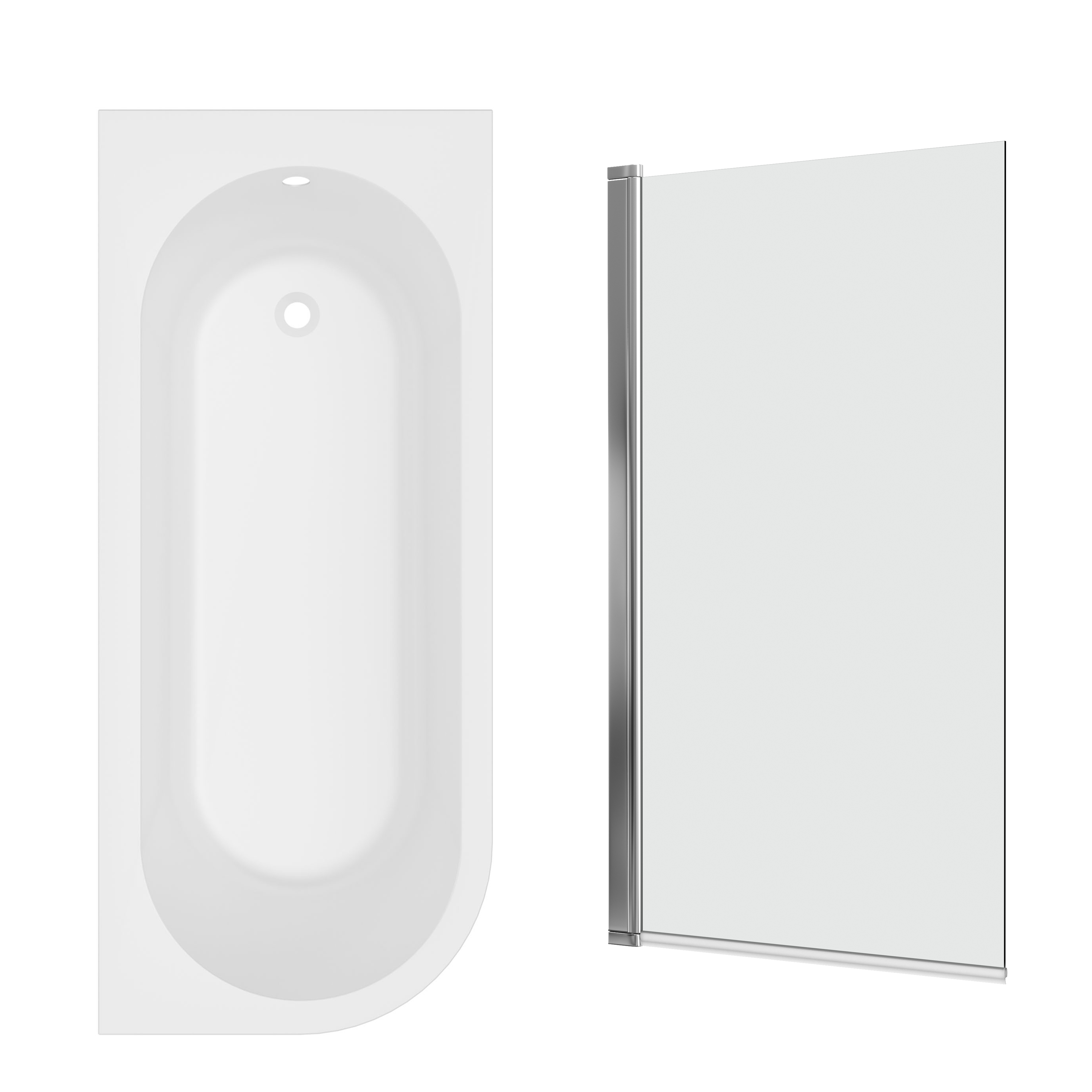 Armourcast Reinforced J Shaped Shower Bath with Panel & Shower Screen - 1700mm