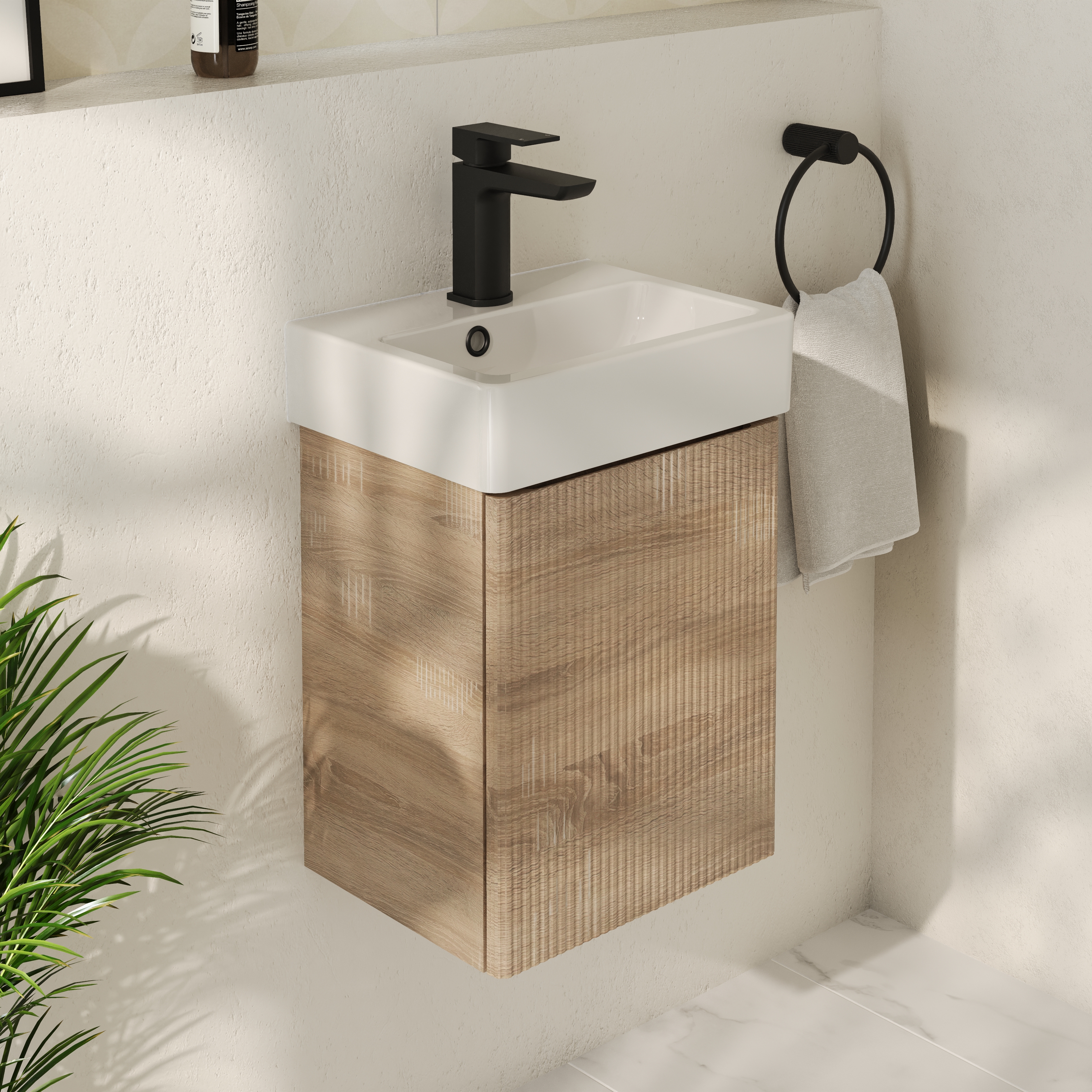 Drench Origin 340mm Fluted Cloakroom Wall Mounted Vanity Unit & Basin
