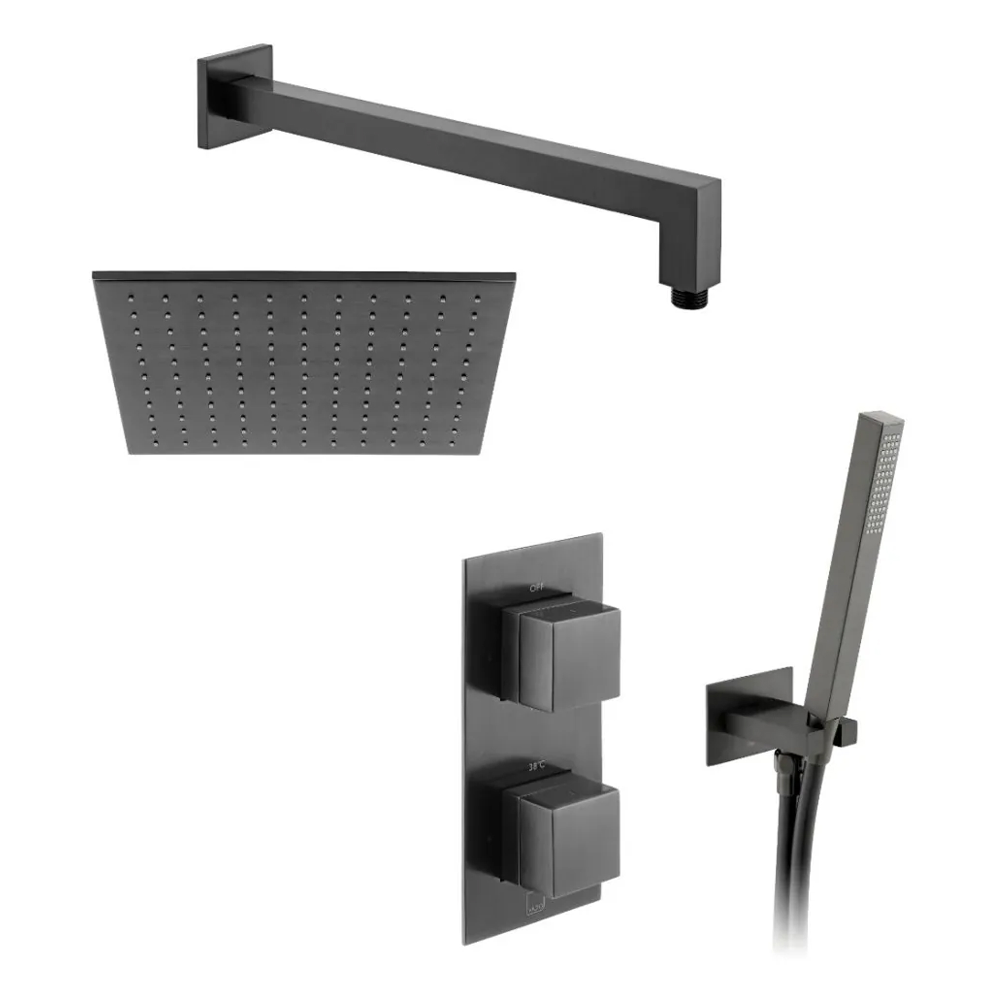 Vado Individual Tablet Notion 2 Outlet Square Concealed Thermostatic Valve, Fixed Head & Shower Handset Kit