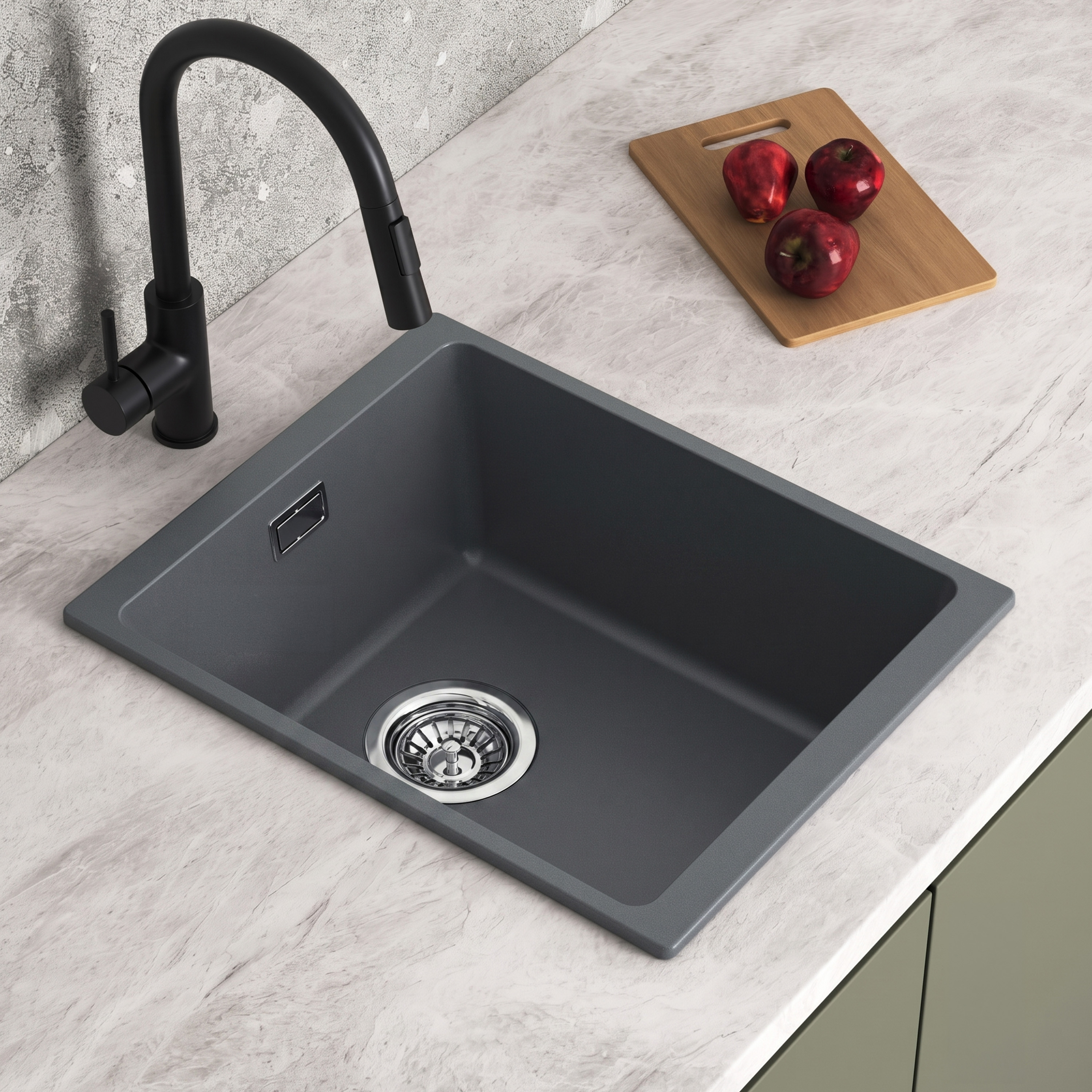 Vellamo Terra Compact 1 Bowl Granite Composite Inset or Undermount Kitchen Sink & Waste - 370 x 460mm