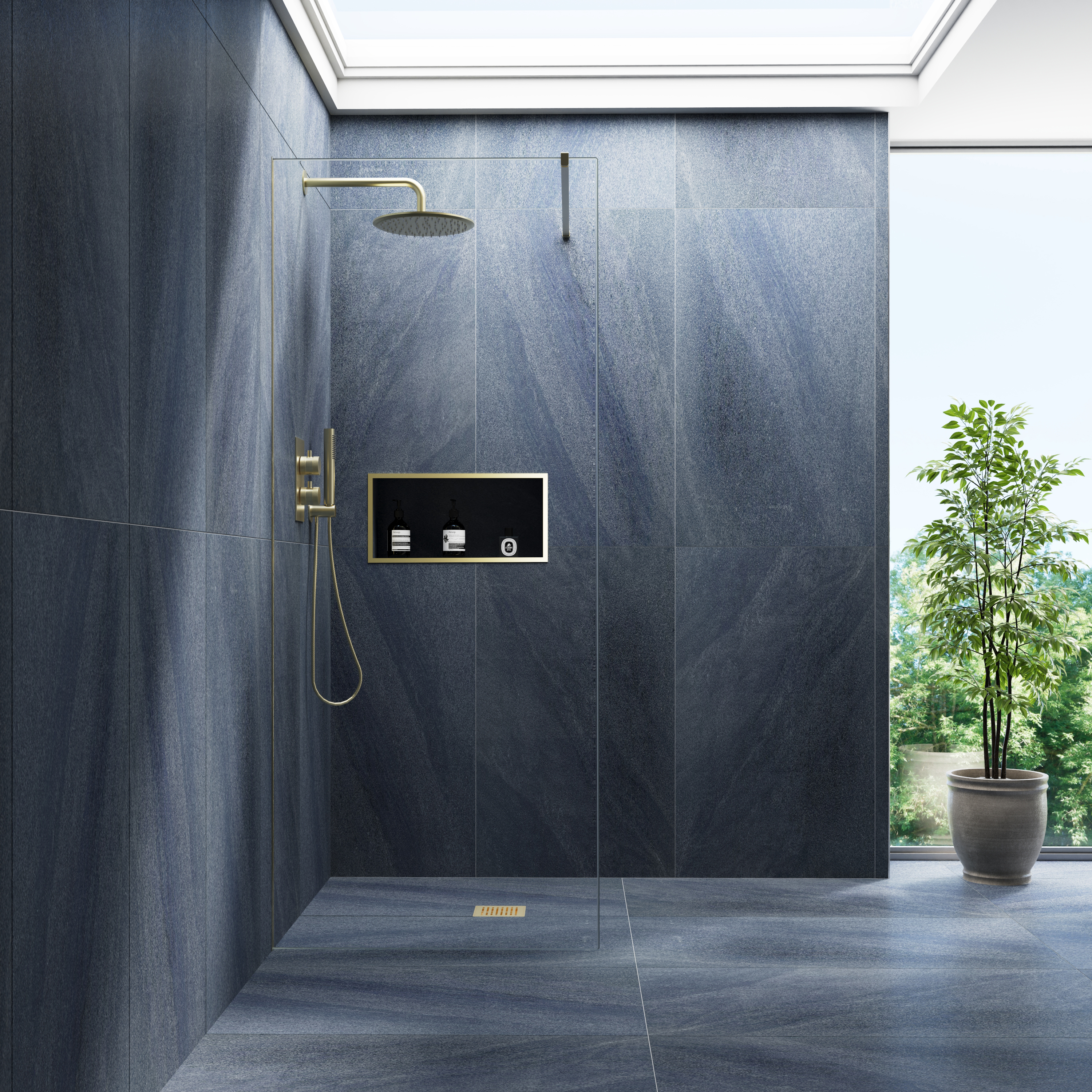 Harbour i10 10mm Easy Clean 2m Tall Frameless Wetroom Panel - Brushed Brass