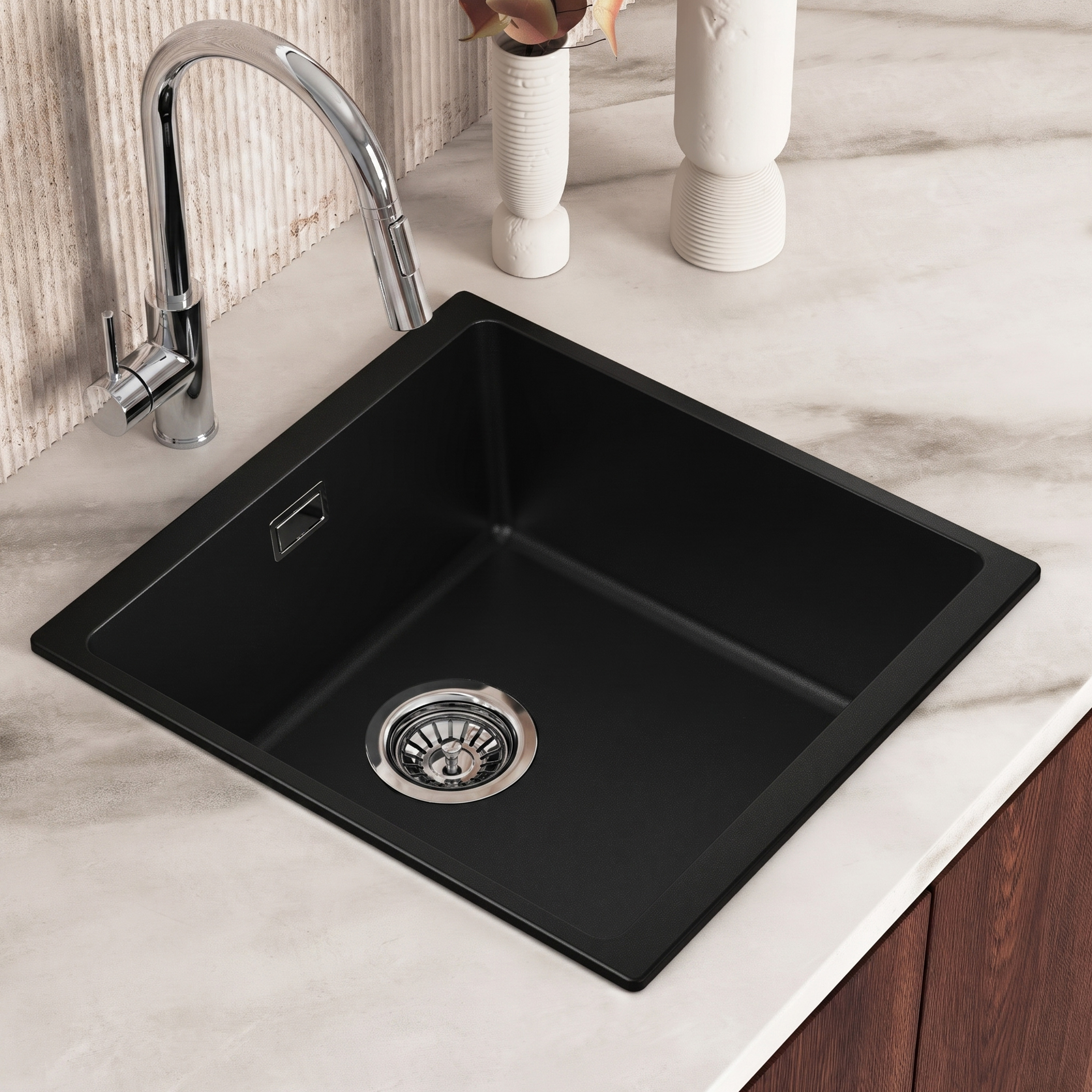 Vellamo Terra 1 Bowl Granite Composite Inset or Undermount Kitchen Sink & Waste - 430 x 460mm