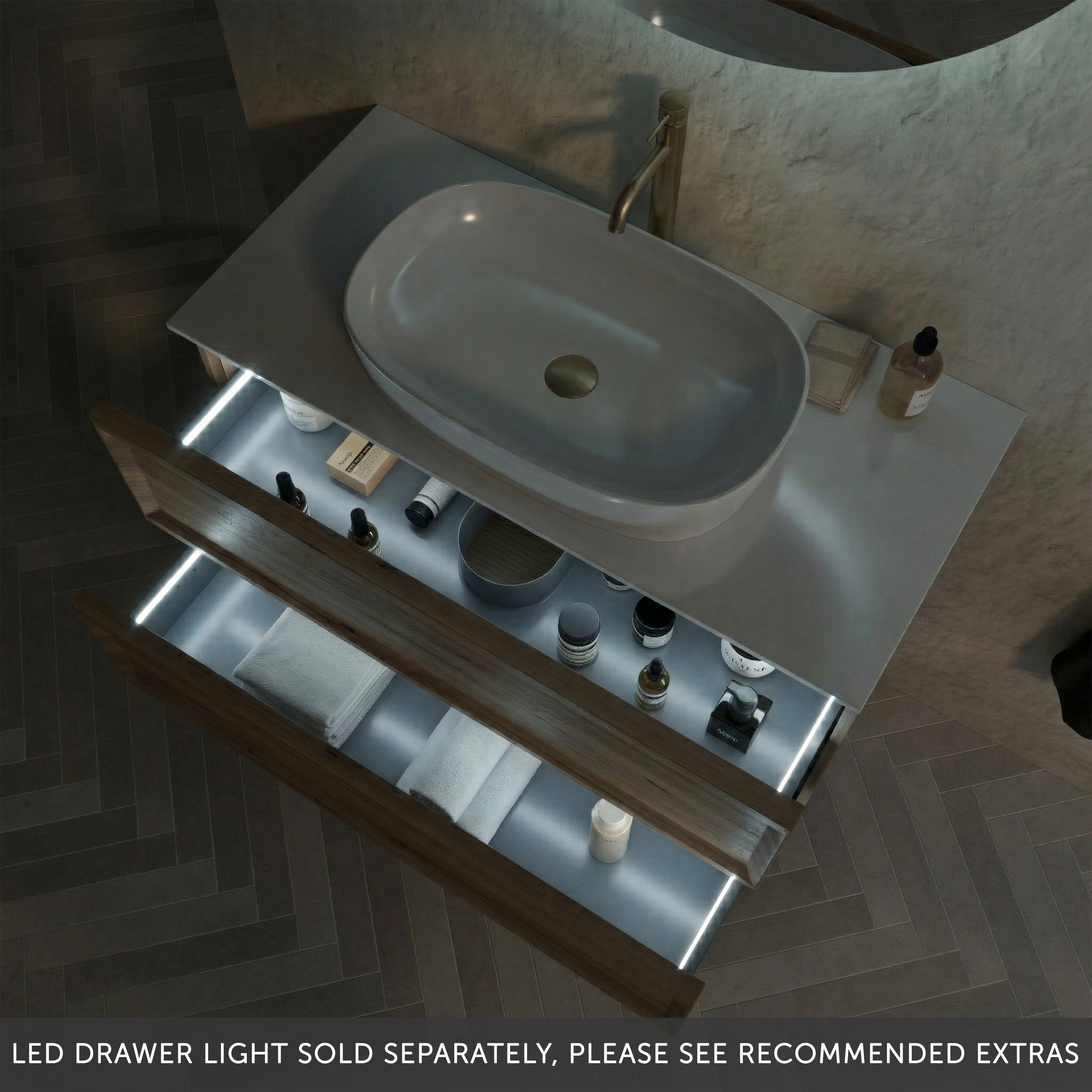 Aura 1000mm Wall Mounted Natural Oak Vanity Unit & Sintered Stone Countertop