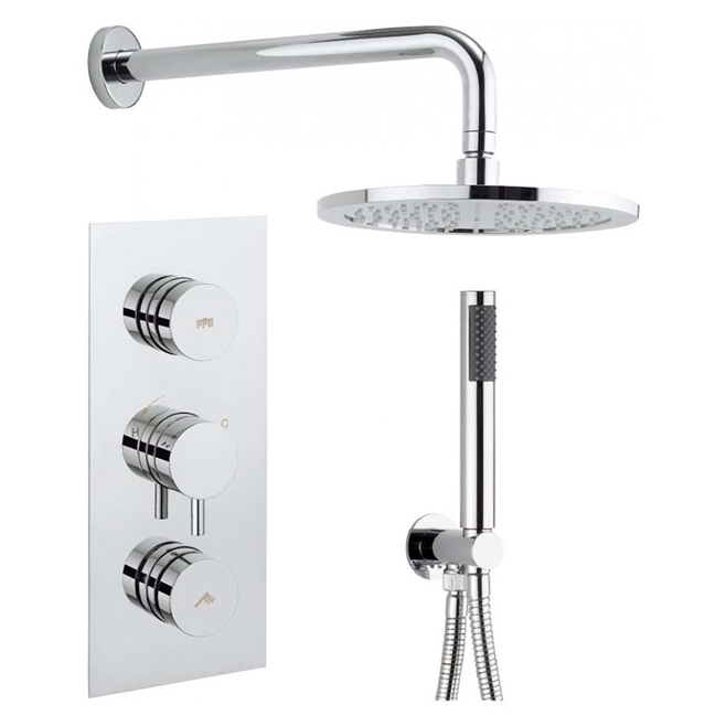 Crosswater Dial Kai Lever 2 Control Shower Valve with Single Mode Handset, Fixed Head & Arm