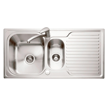 Caple Dove 1.5 Bowl Satin Stainless Steel Sink & Waste Kit with Reversible Drainer - 1000 x 500mm