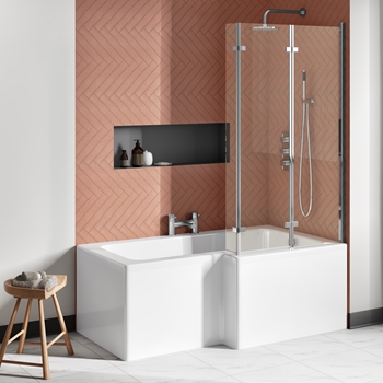 Drench Polished Chrome Double Hinged L-Shaped Bath Screen - 1400 x 800mm