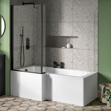 Drench L Shaped Shower Bath & Square Screen With Fixed Return with Panel - Left Hand - 1700mm