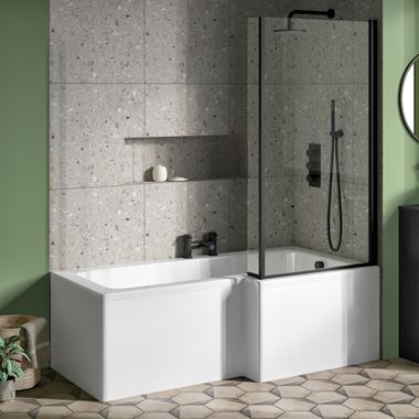 Drench L Shaped Shower Bath & Square Screen With Fixed Return with Panel - Right Hand - 1700mm