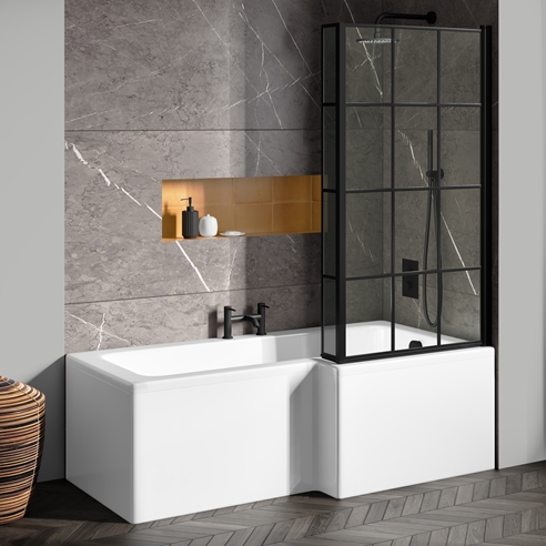 Drench L Shaped Shower Bath with Panel and Shower Screen - 1700mm