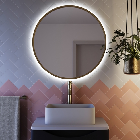 Core LED Illuminated Round Framed Mirror with Demister Pad & Colour Change Lights - 600mm