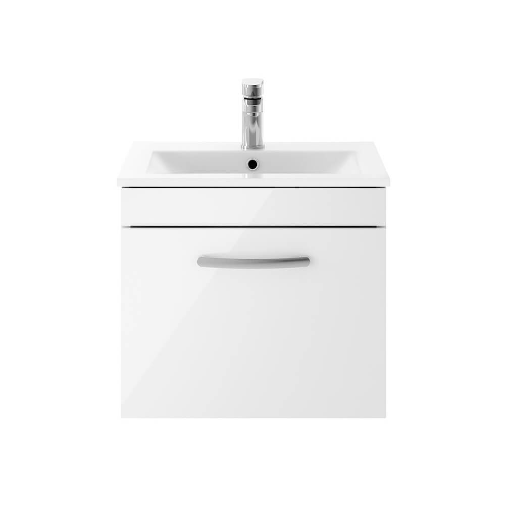 Emily 500mm Wall Mounted 1 Drawer Vanity Unit & Minimalist Basin - Gloss White