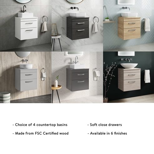 Emily 500mm Wall Mounted 2 Drawer Vanity Unit and Countertop