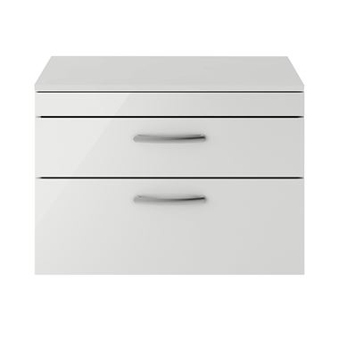 Emily 800mm Wall Mounted 2 Drawer Vanity Unit and Countertop - Gloss Grey Mist - No basin
