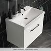 Drench Emily Gloss White Wall Mounted 1 Drawer Vanity Unit, Thin-Edged Basin, Brushed Brass Handle & Overflow
