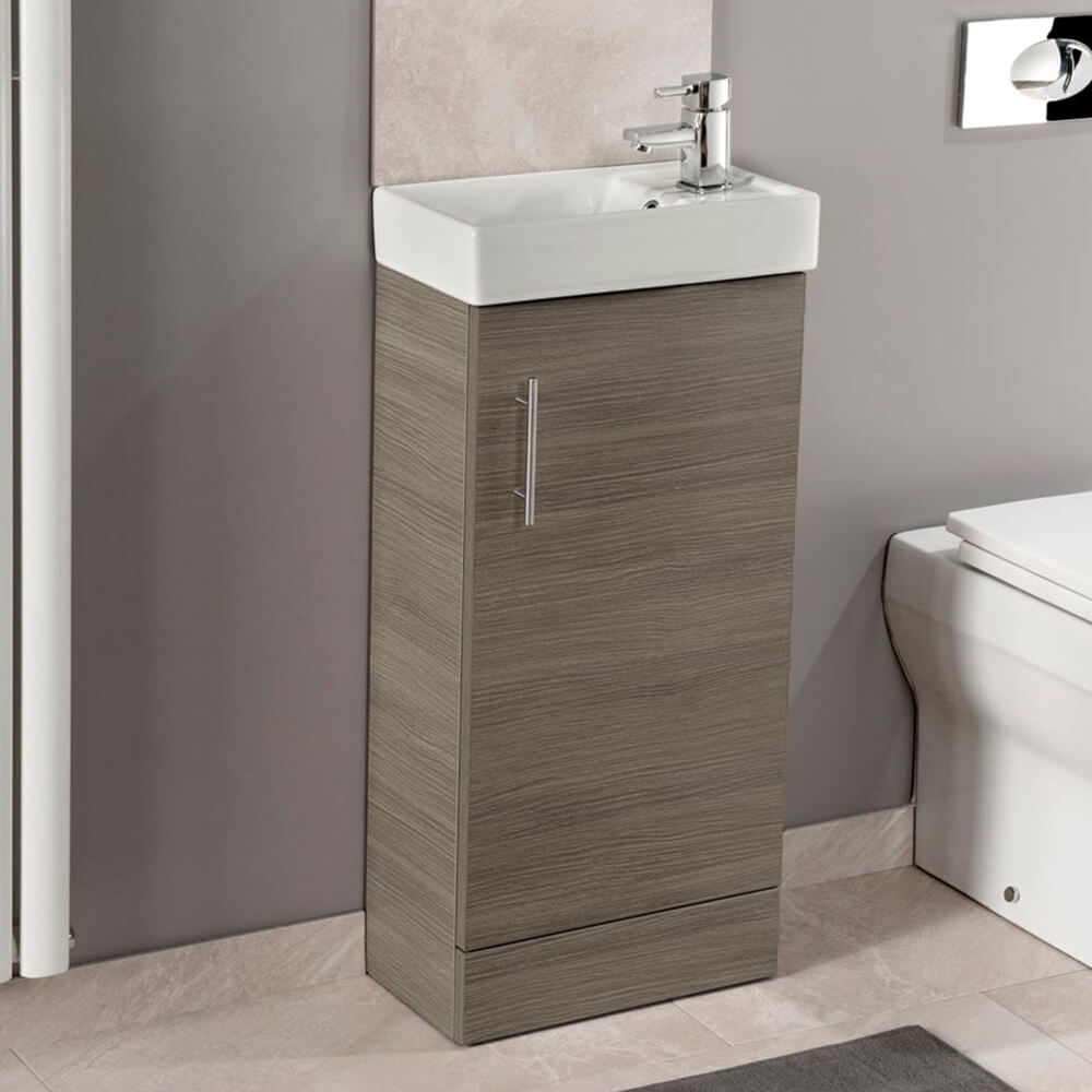Felix Bathroom Cloakroom Wall Hung Basin Sink Vanity Dark Oak Unit 400mm 