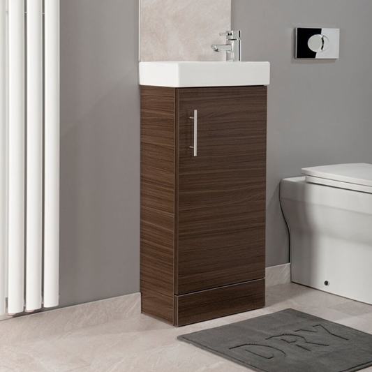 Drench Maisie Compact 400mm Mini, Walnut Cloakroom Vanity Unit