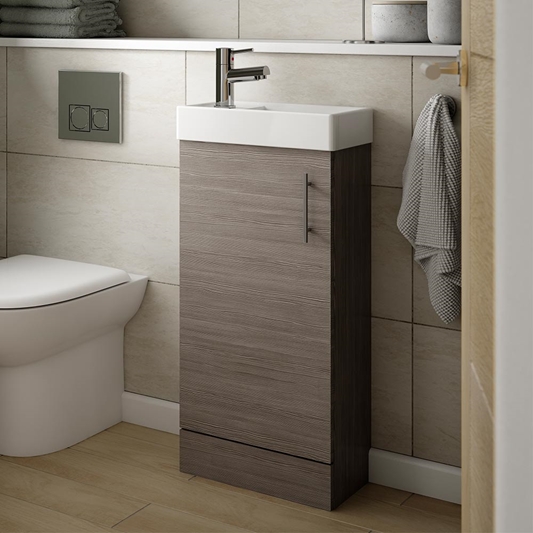 Drench Minnie 400mm Floorstanding, Brooklyn Grey Avola Modern Sink Vanity Unit Toilet Package