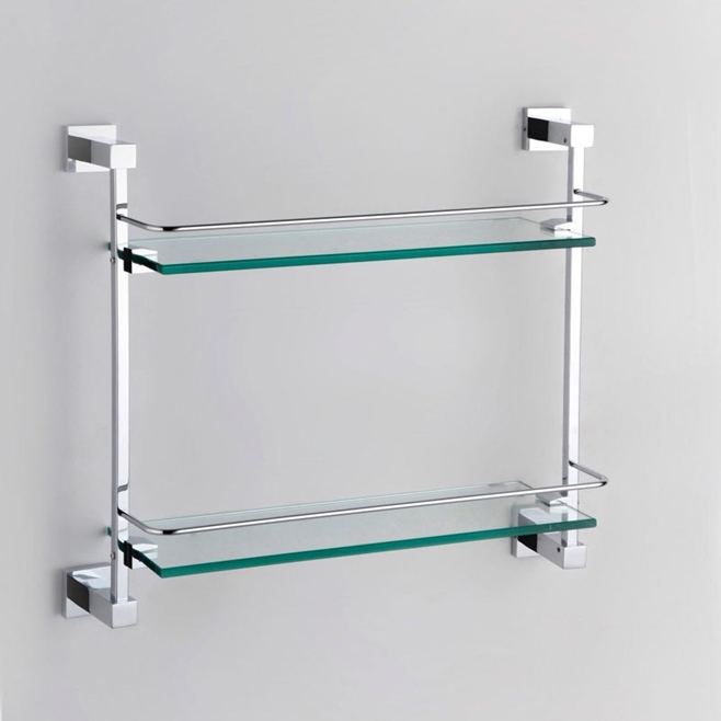Drench Chrome Plated Brass & Glass Double Shelf - 410mm