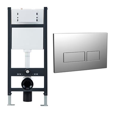 Wall Hung Toilet Frame, Pneumatic Concealed Cistern & Dual Flush Plate with Angular Buttons - Chrome