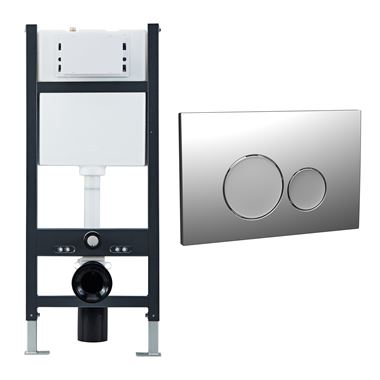 Wall Hung Toilet Frame, Pneumatic Concealed Cistern & Dual Flush Plate with Round Buttons