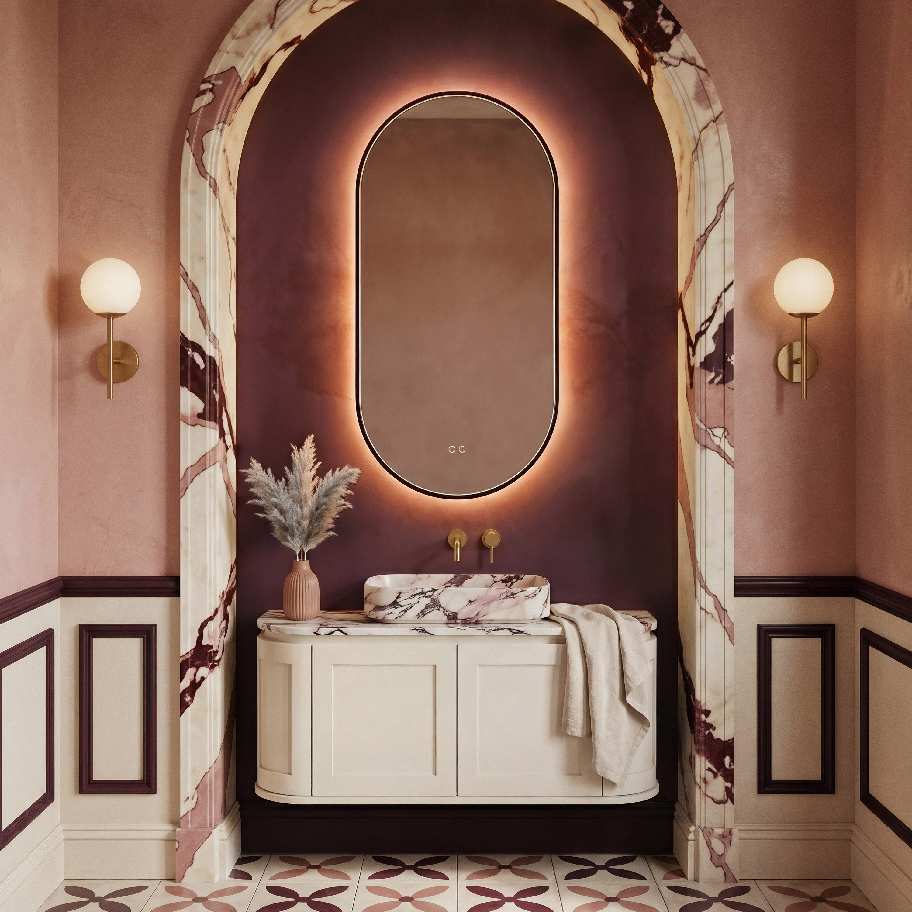 Origins Living Kingsley Matt Black Illuminated Capsule Mirror with Colour Change Lights - 500 x 1000mm