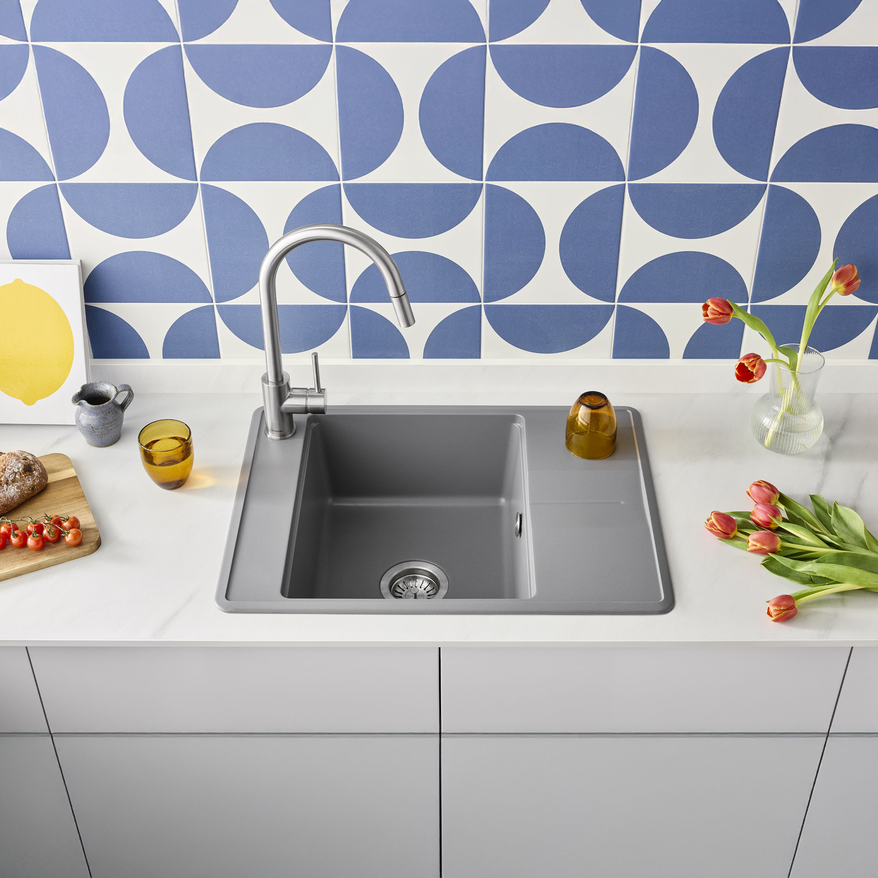 Clearwater Arina 1 Bowl Granite Composite Kitchen Sink with Reversible Drainer - 670 x 500mm