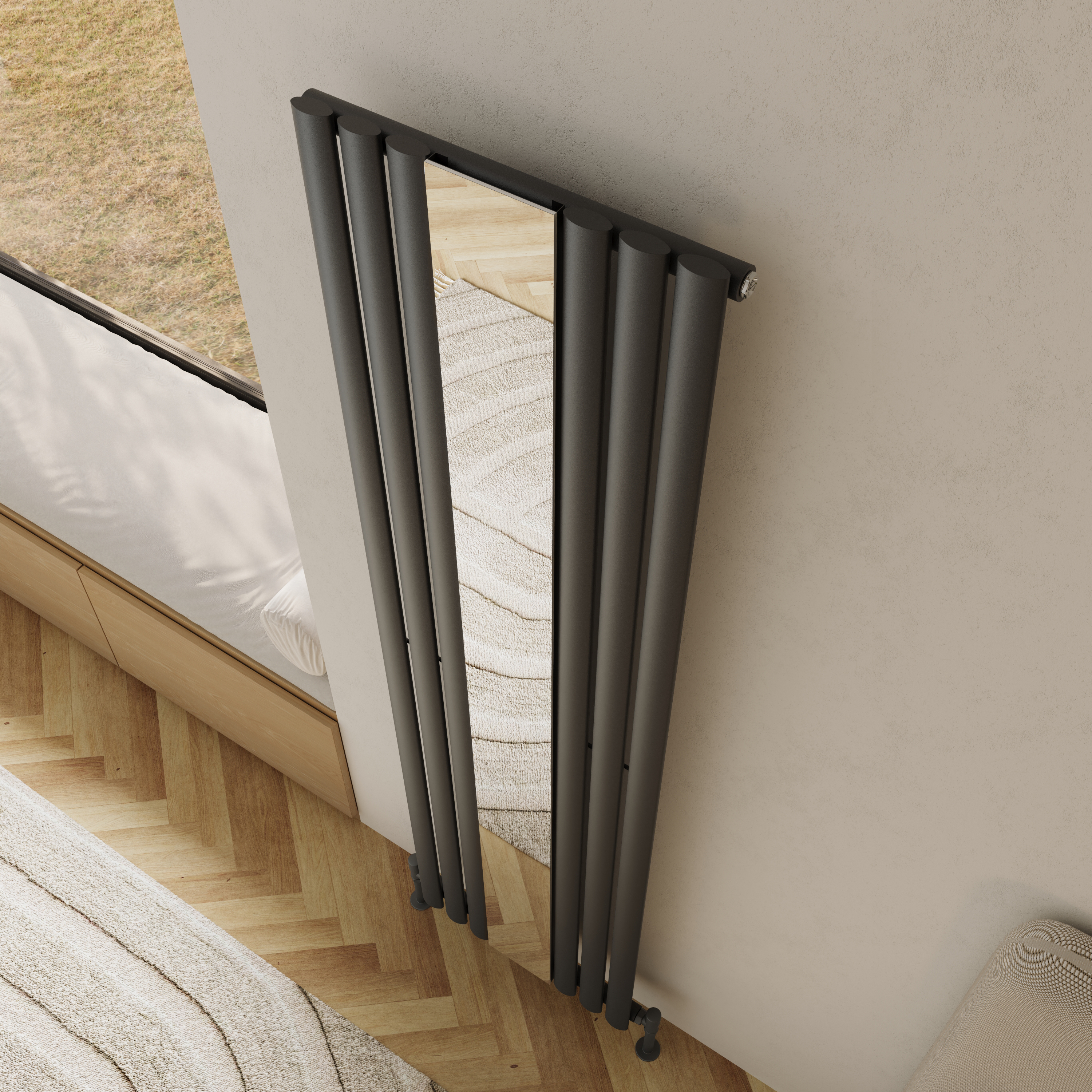 Toasty Echo Anthracite Grey Oval Single Panel Vertical Mirror Radiator - 1800 x 500mm