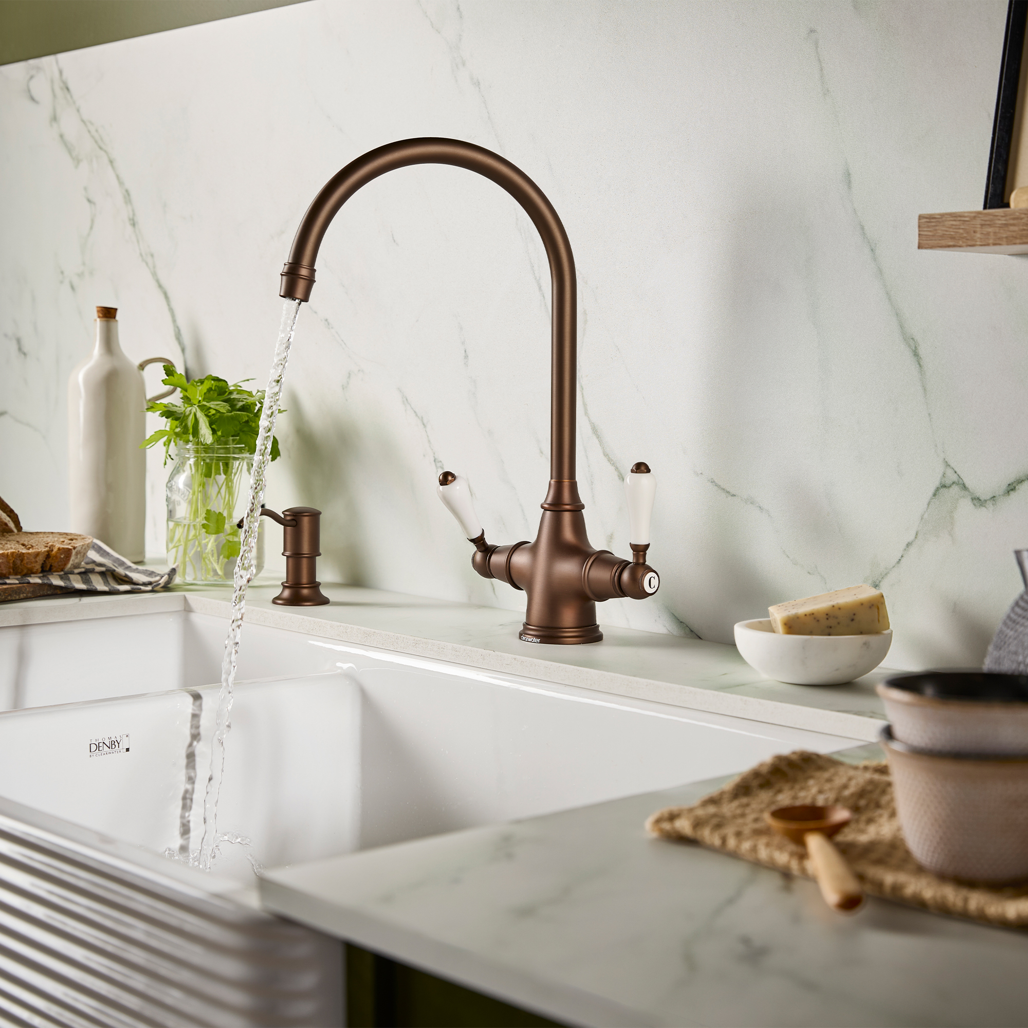 Clearwater Alrisha Mono Twin Lever English Bronze Kitchen Mixer Tap