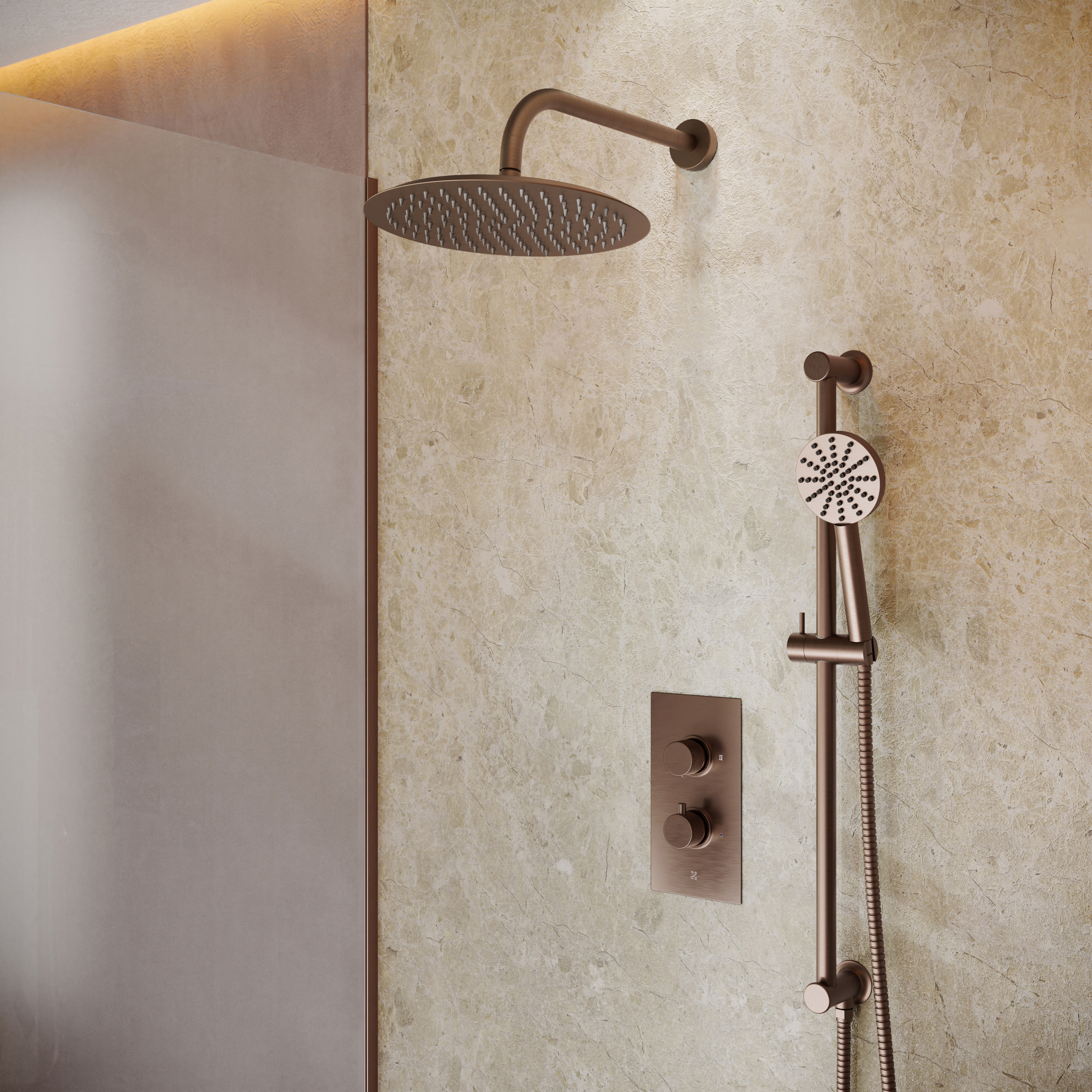 Core Shower Package with 2 Outlet Portrait Concealed Valve, Shower Head & Fluted Handset Slide Rail Kit