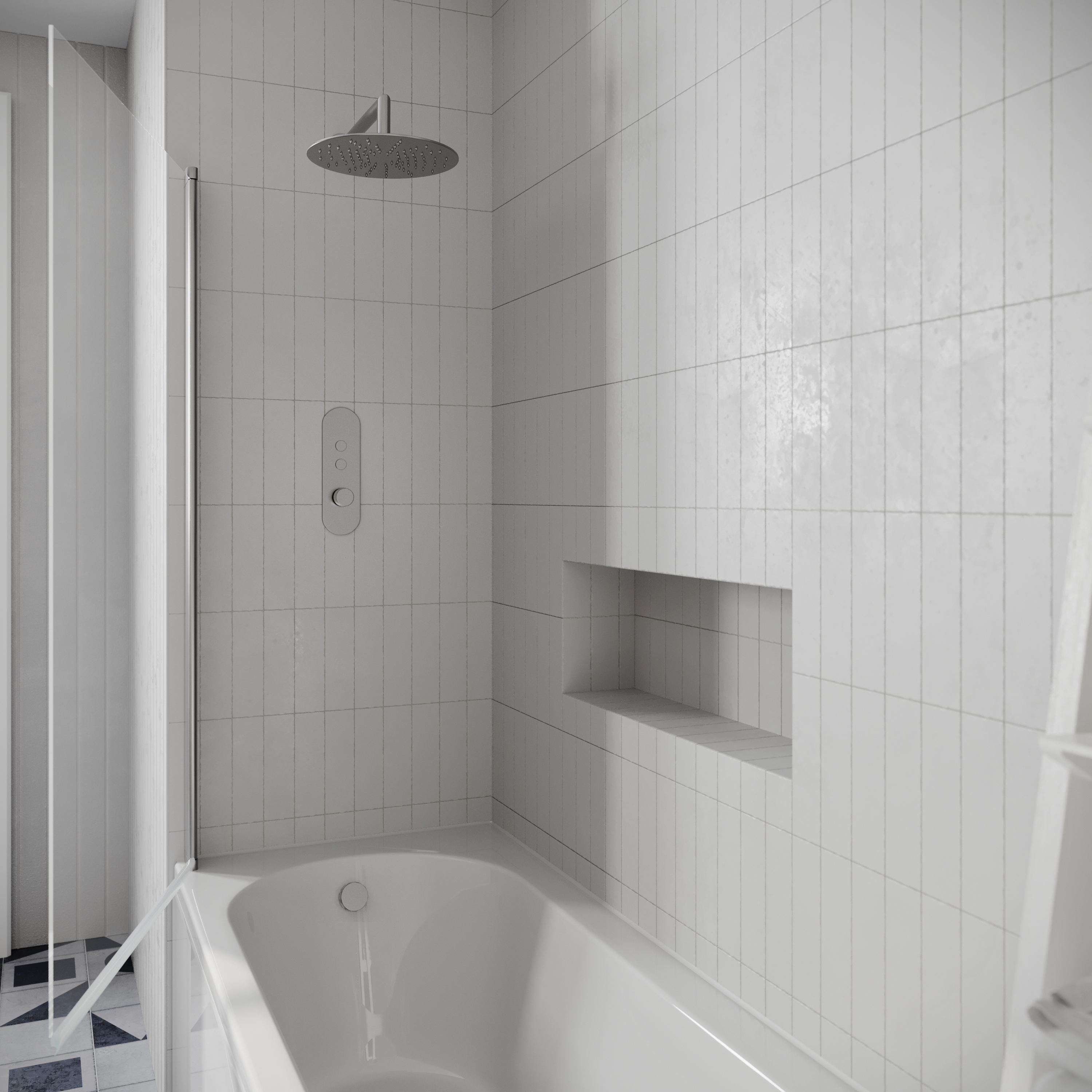 Drench J Shaped Shower Bath with Panel & Shower Screen