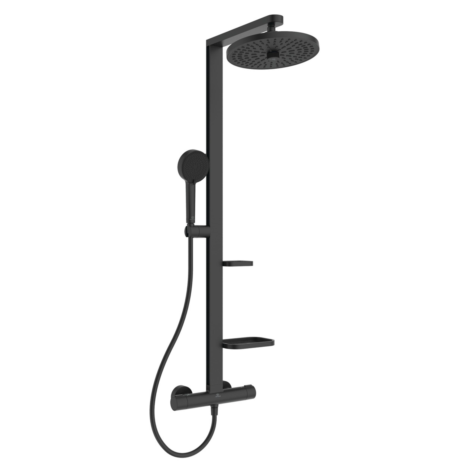 Ideal Standard Ceratherm Alu+ Exposed Thermostatic Shower Kit with Multi-Function Shower Head, Handset & 2 Shelves