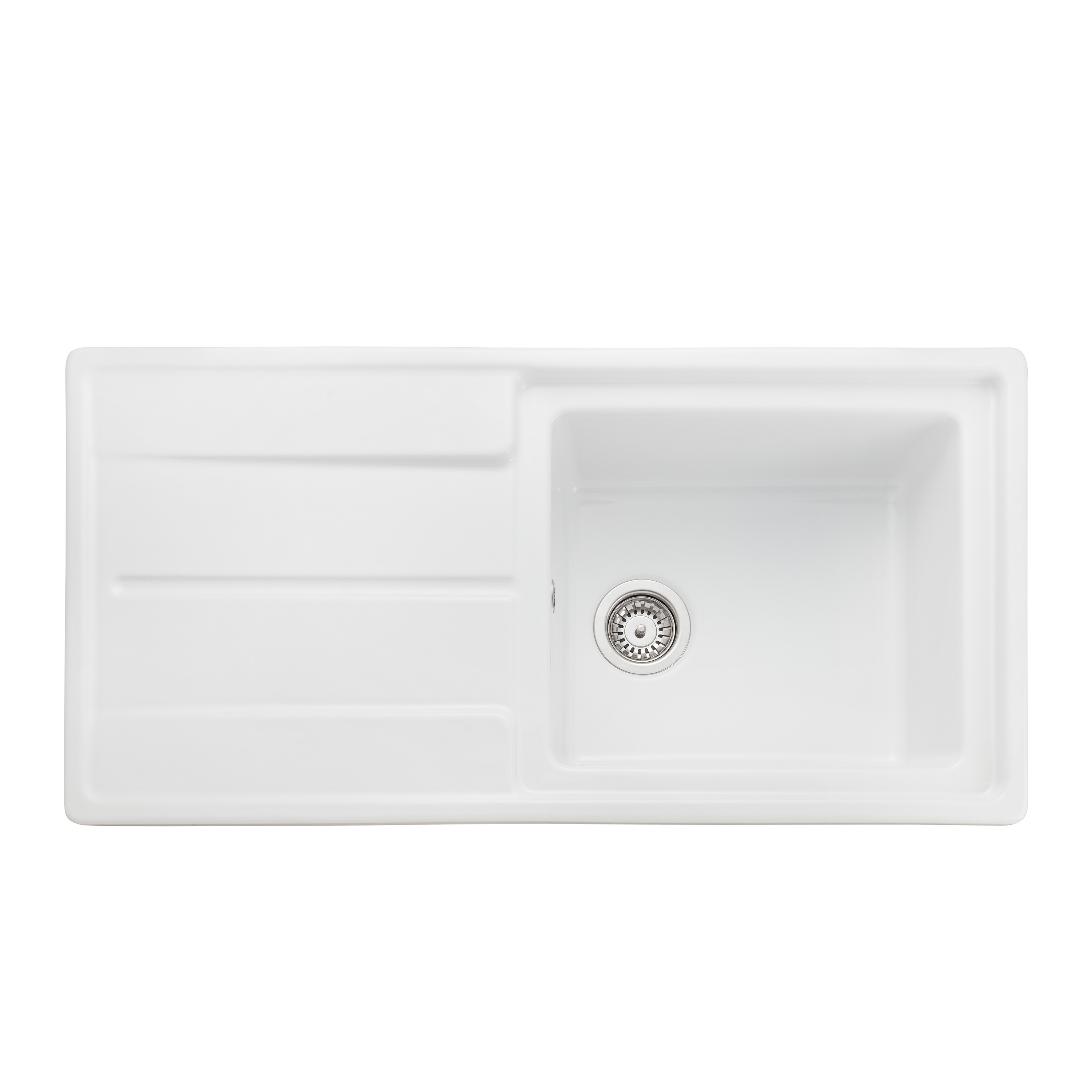 Rangemaster Arlington 1 Bowl White Fireclay Ceramic Sink & Waste Kit -  985 x 500mm