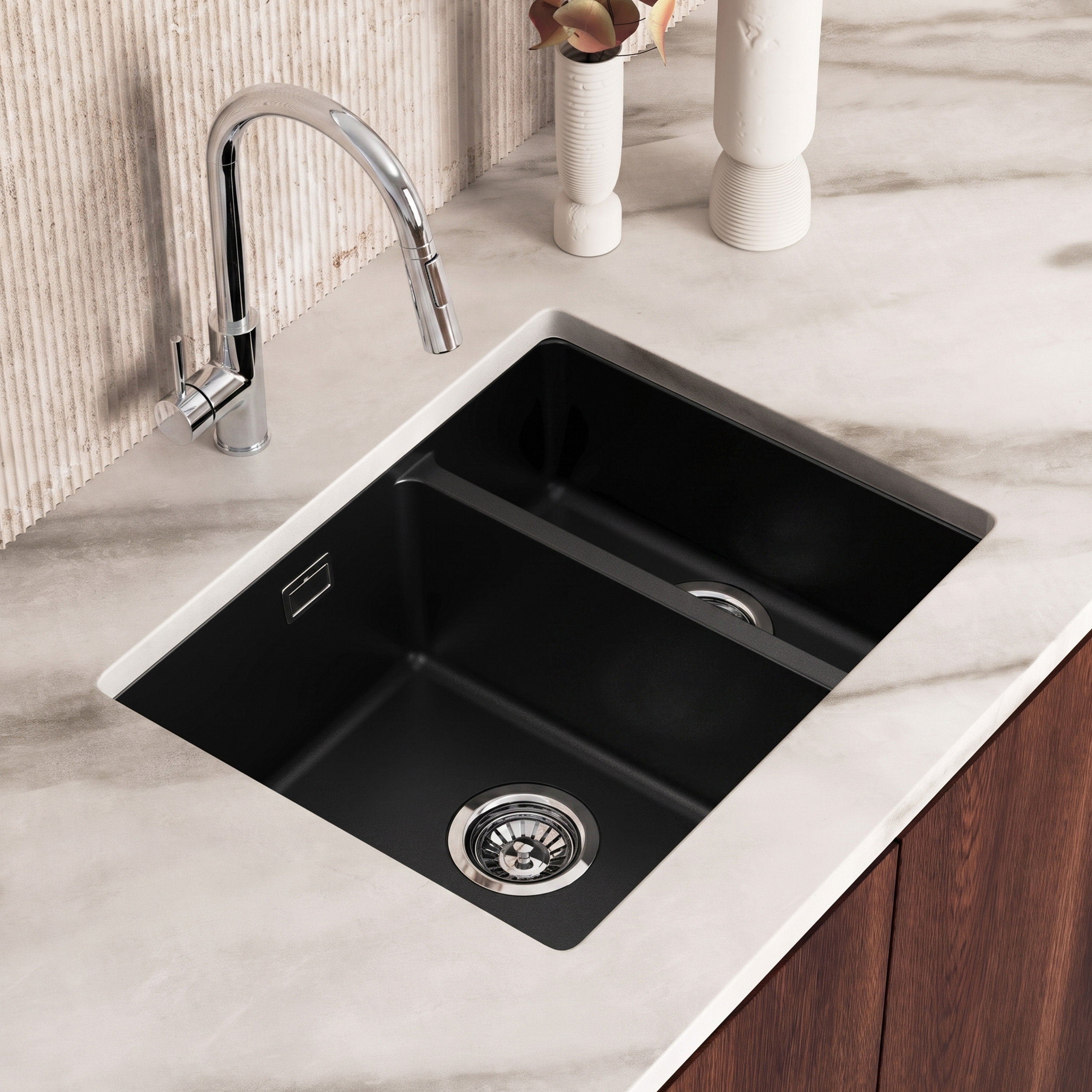 Vellamo Terra 1.5 Bowl Granite Composite Inset/Undermount Kitchen Sink & Waste Kit - 555 x 460mm