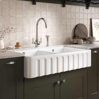 Thomas Denby Cotswold 2 Bowl Fluted White Ceramic Belfast Sink 1000 X Thomas Denby Cotswold 2 Bowl Fluted White Ceramic Belfast Sink 1000 X