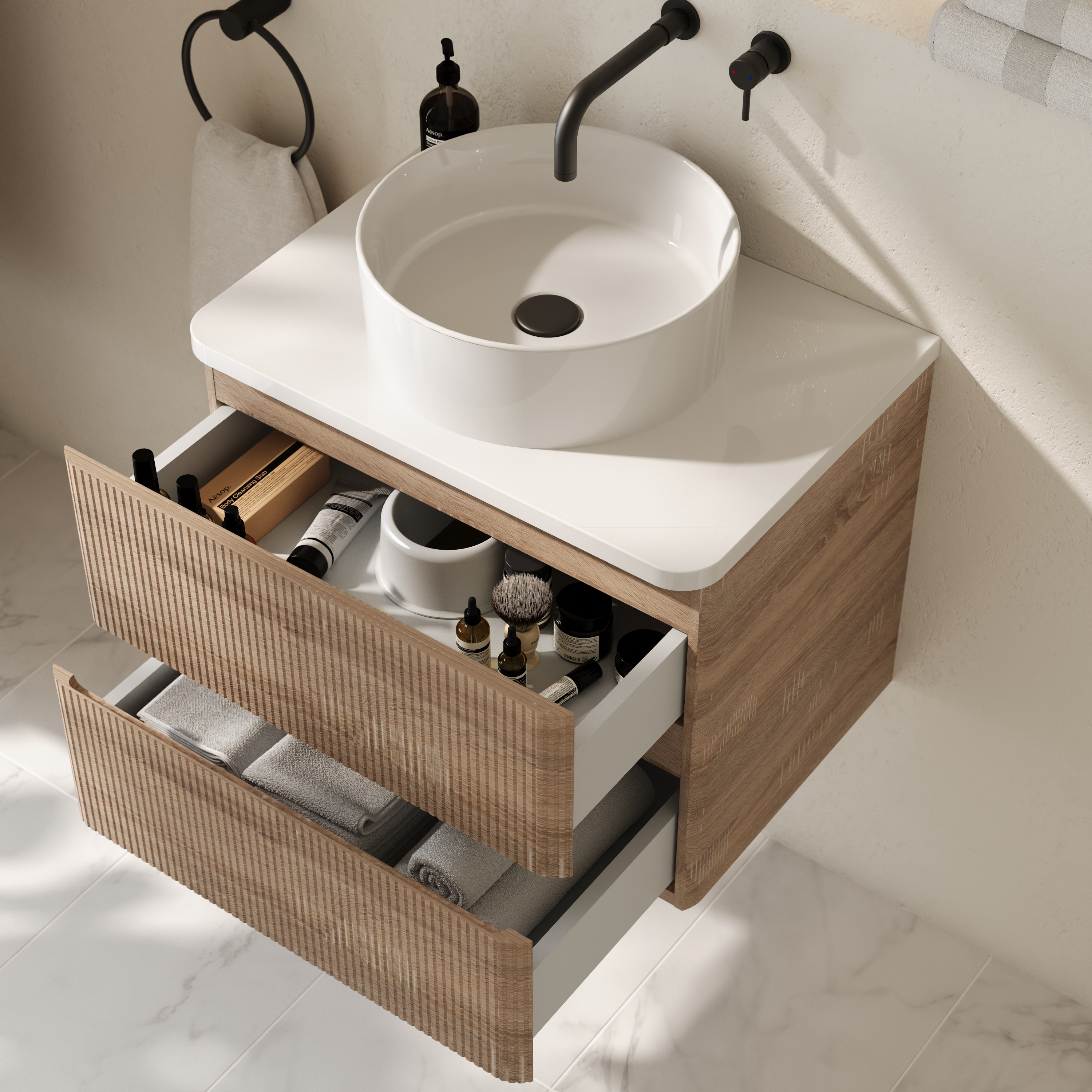Drench Origin 600mm Fluted Wall Mounted Vanity Unit & Countertop