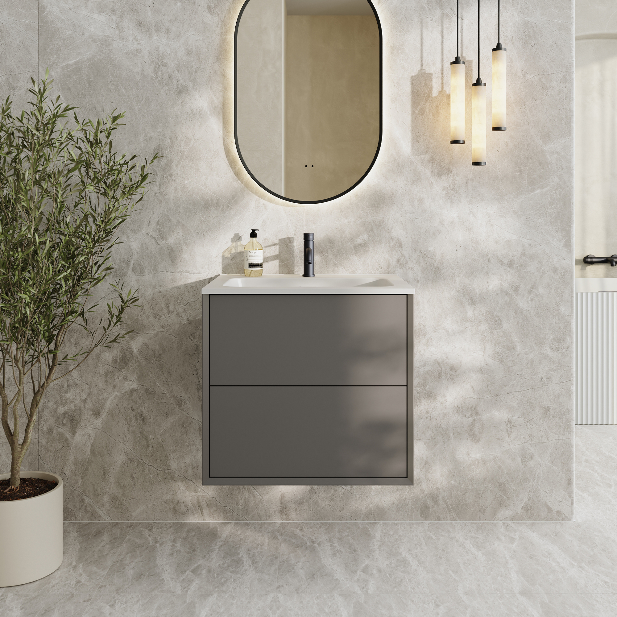 Oslo 600mm Wall Mounted Vanity Unit & Matt White Basin