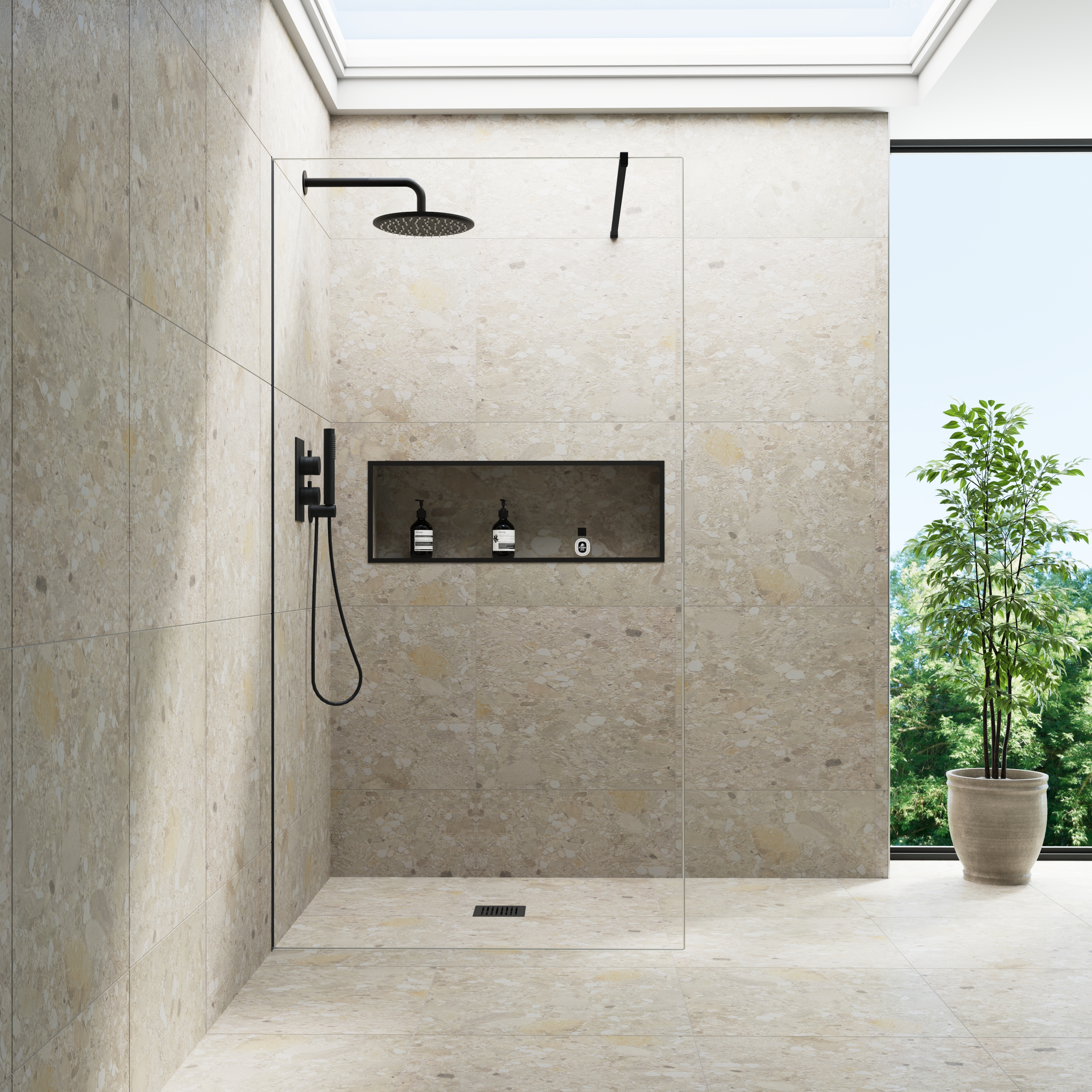 Harbour i10 10mm Easy Clean 2m Tall Frameless Wetroom Panel - Matt Black