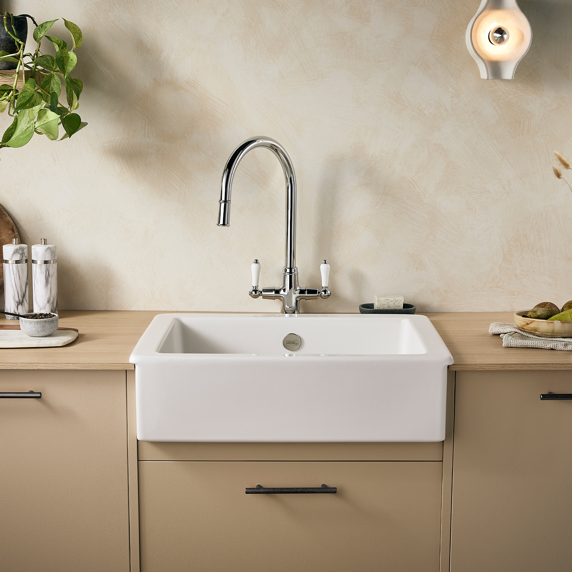 Thomas Denby Ellington 1 Bowl Ceramic Butler Kitchen Sink - 622 x 497mm