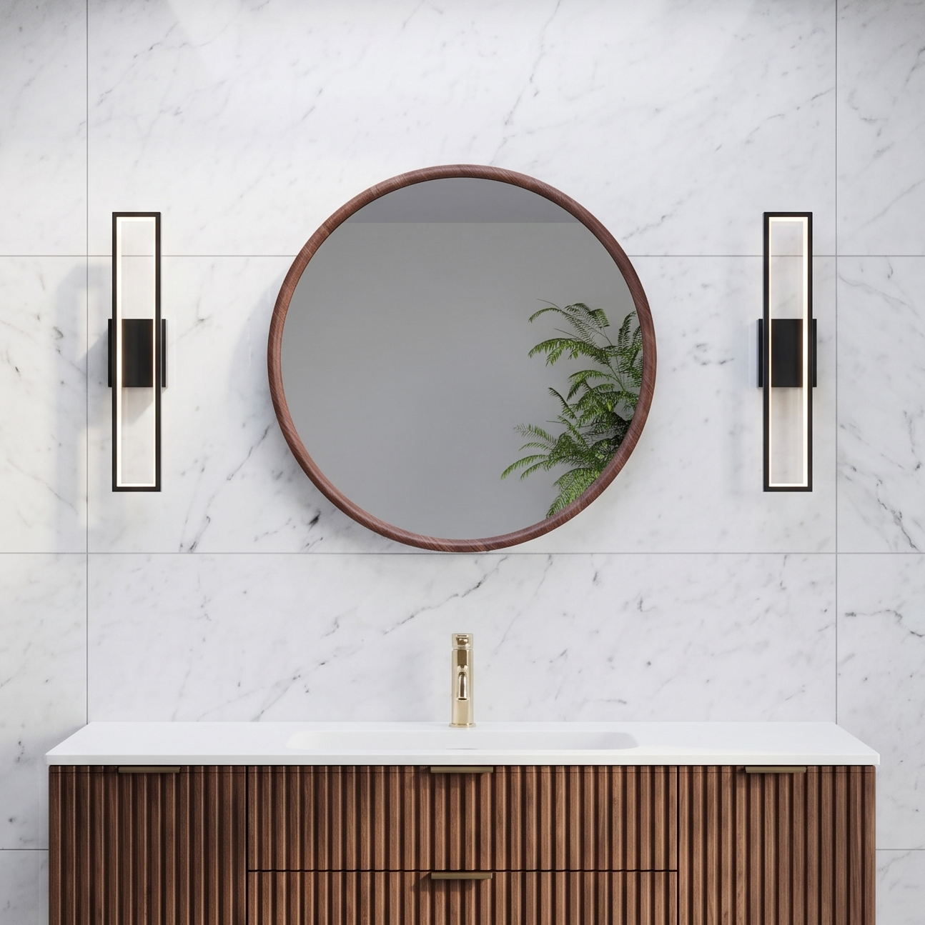 Drench Alfie Round Wood Effect Framed Mirror - 600mm