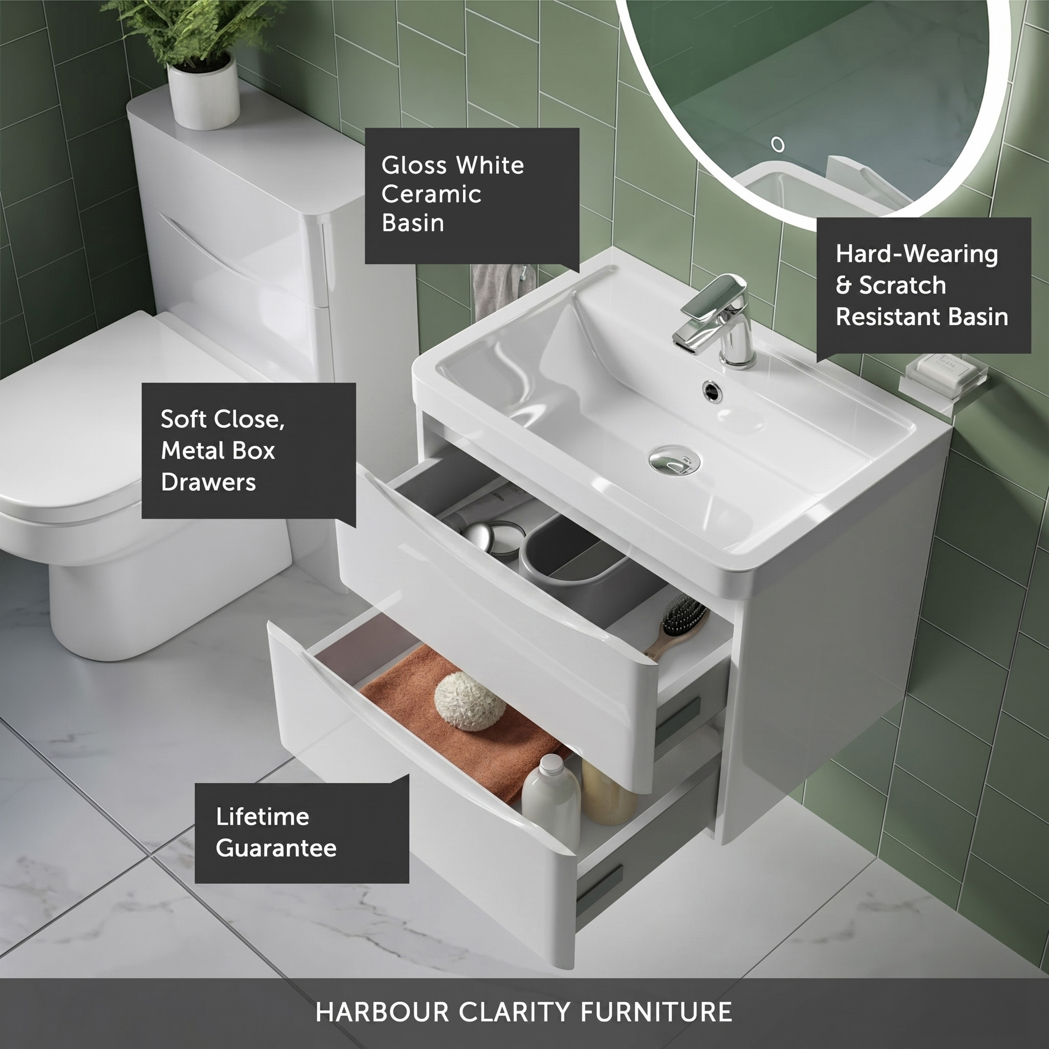 Harbour Clarity 600mm Wall Mounted Vanity Unit & Basin