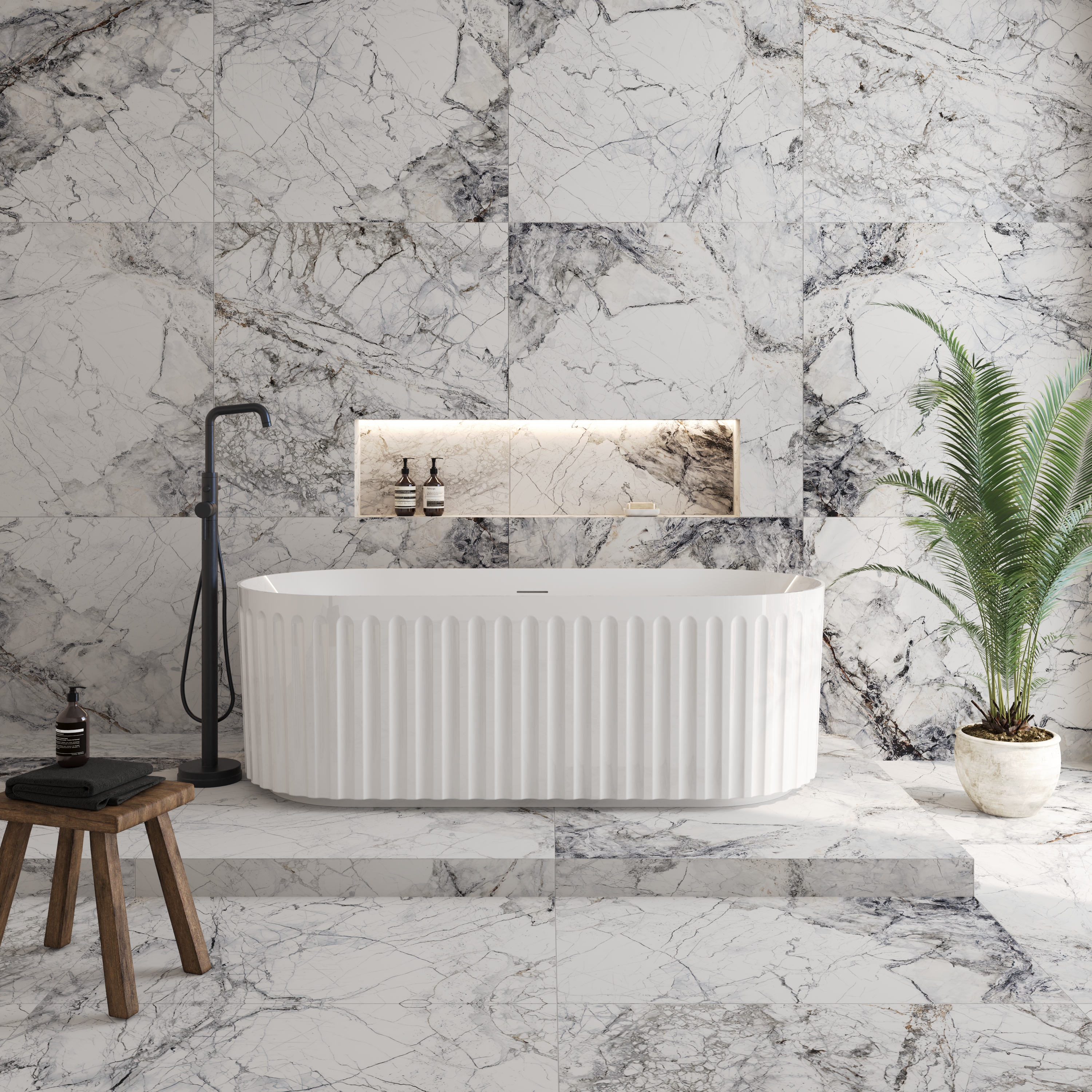 Drench Groove Oval Fluted Acrylic Bath - 1700 x 750mm