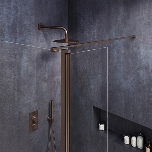 Harbour i8 Brushed Bronze Easy Clean 8mm Glass Shower Screen & Flipper ...