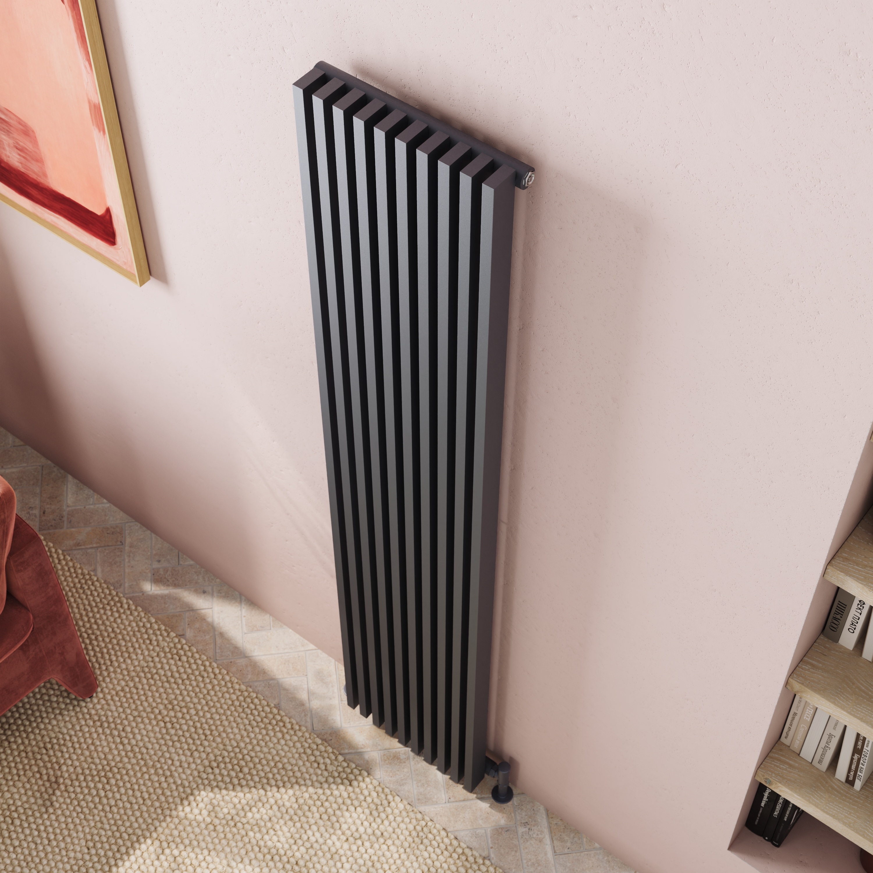 Toasty Axis Anthracite Grey Rectangular Tube Vertical Radiator - 1800 x 380mm