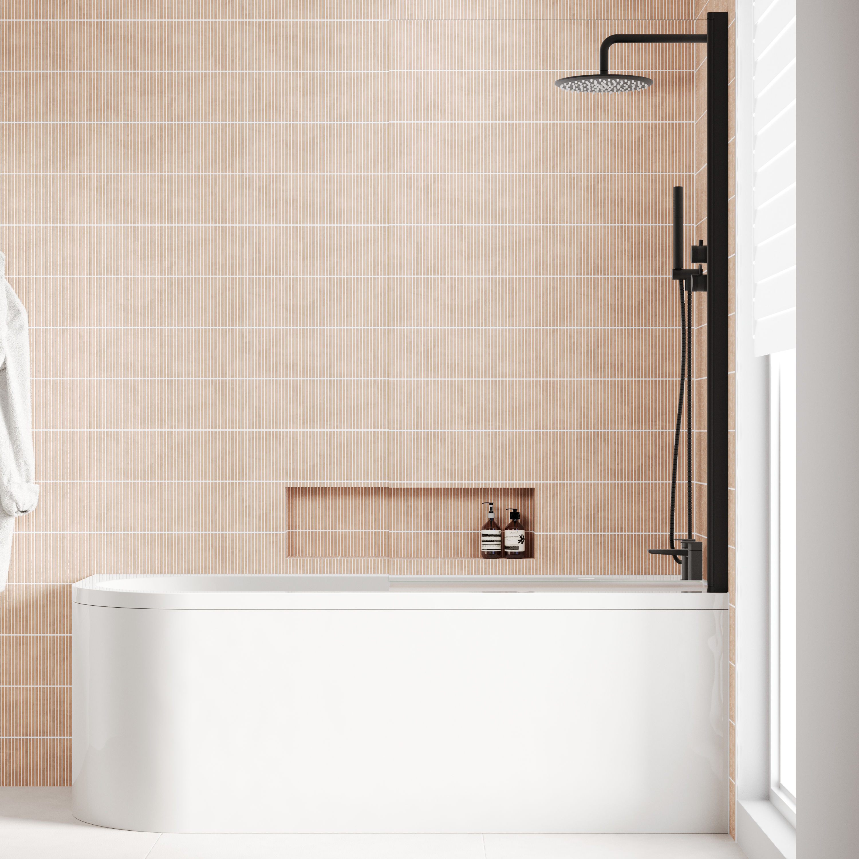Armourcast Reinforced J Shaped Shower Bath with Panel & Shower Screen - 1700mm