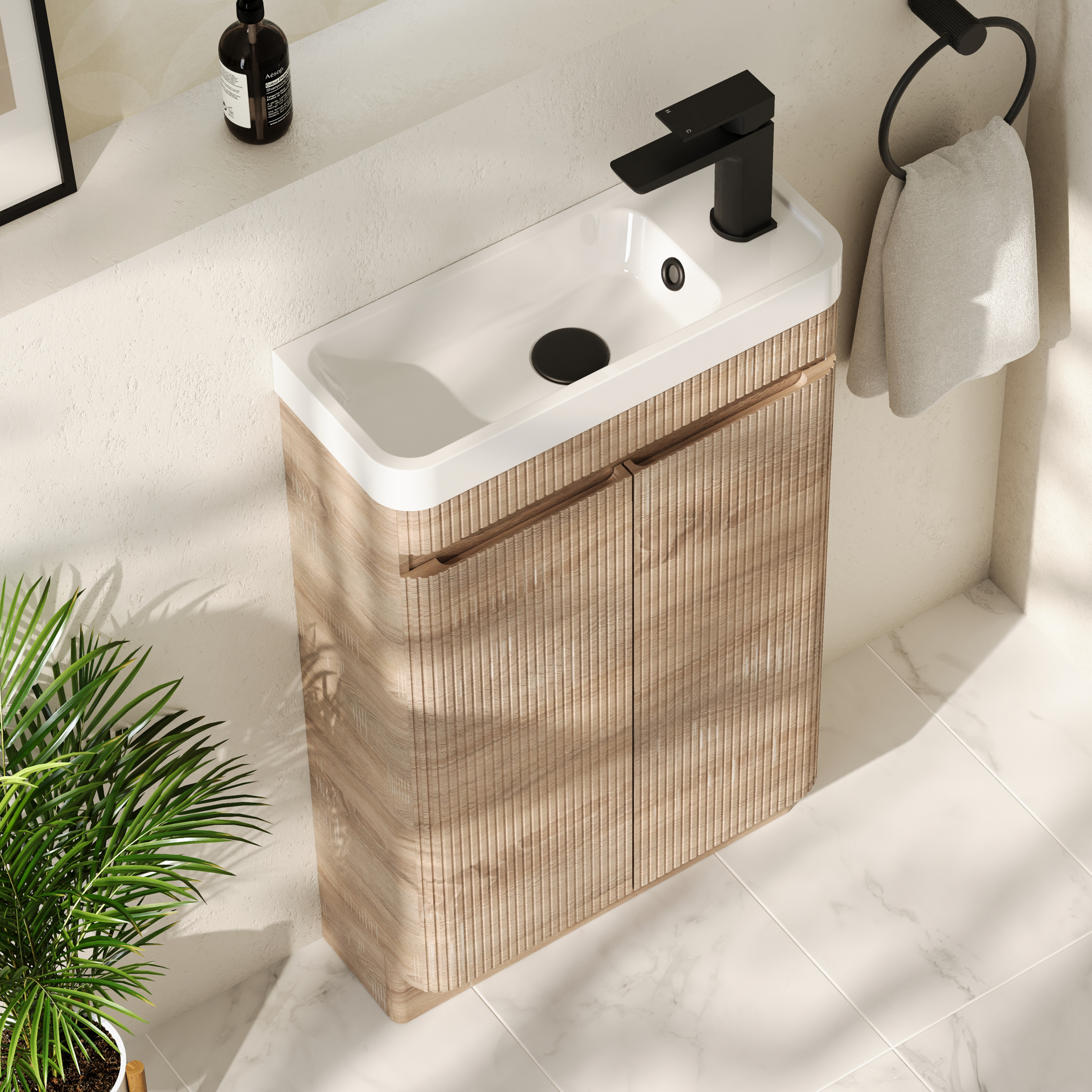 Drench Origin 500mm Fluted Cloakroom Floorstanding Vanity Unit & Basin