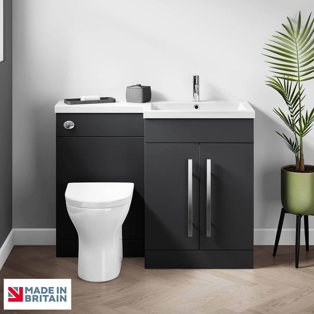 Harbour Icon 1100mm Left Hand Combination Bathroom Toilet & Sink Unit - Graphite Grey